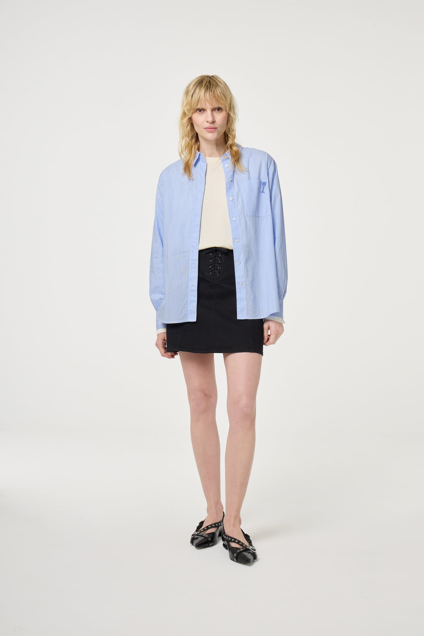 ALEX BLOUSE WARM WHITE/POOL BLUE 2