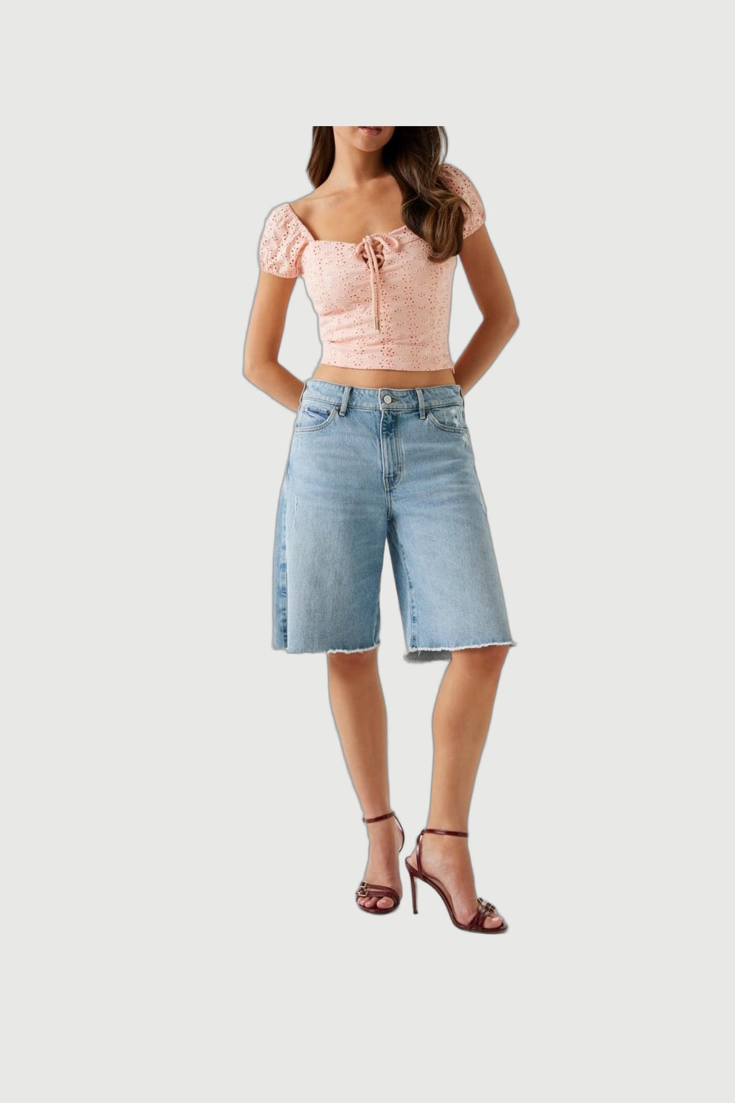 GUESS ECO ELIANE SS PUFFED TOP PEACH CREME MULTI 1