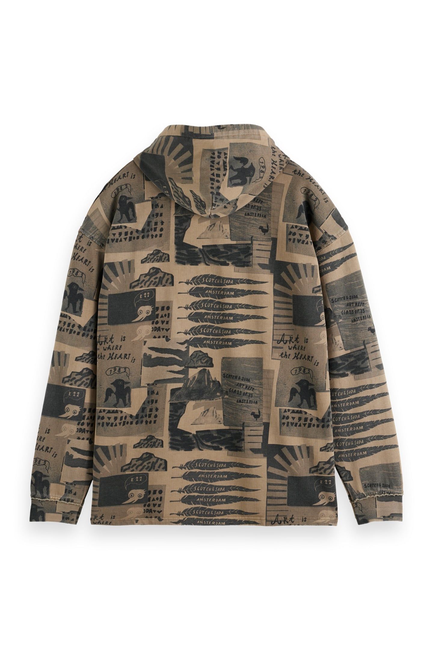 LOOSE-FIT OVERDYED ALL-OVER PRINTED HOODIE PLAZA TAUPE 2