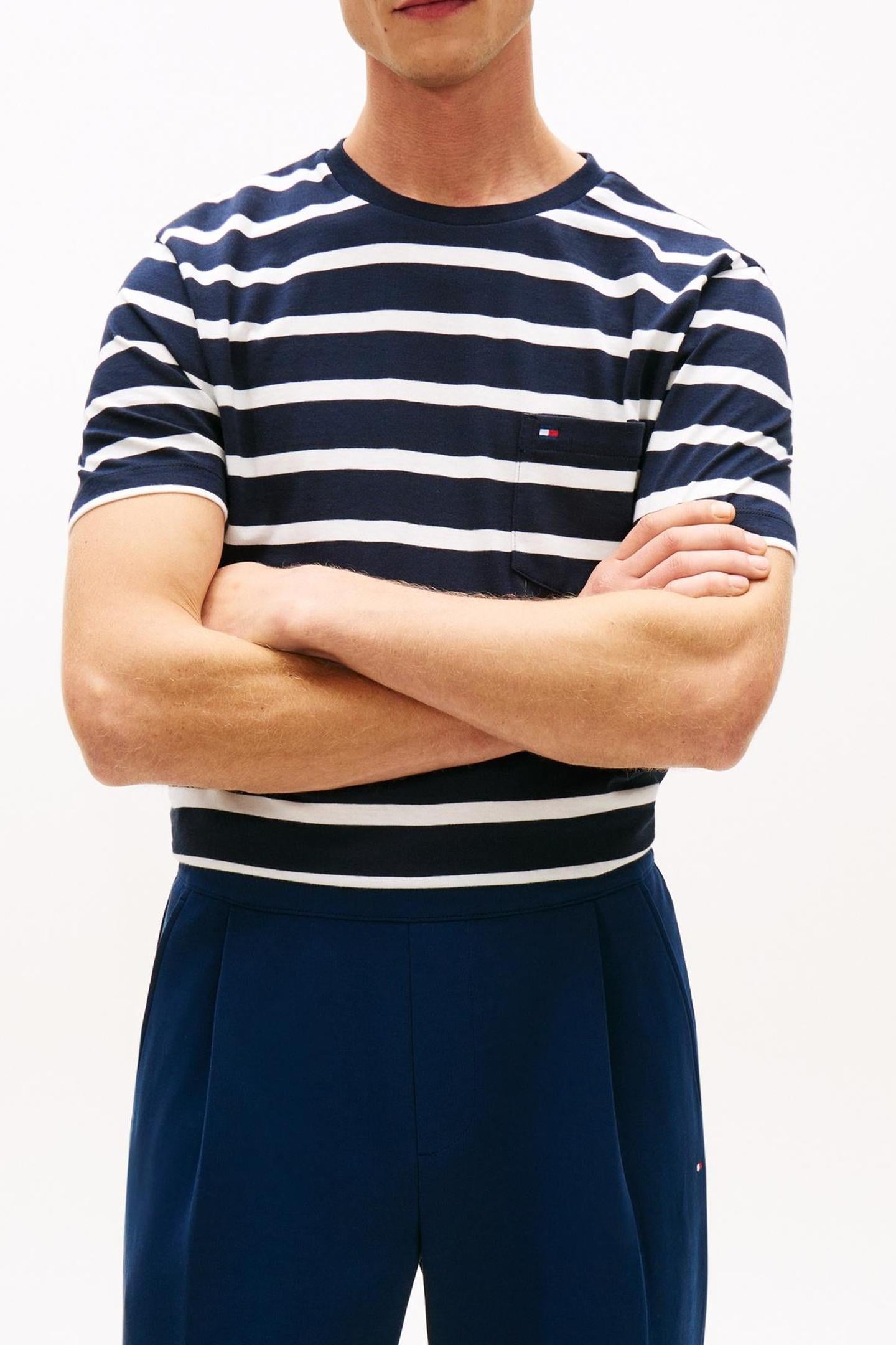 ESSENTIAL REGULAR FIT STRIPE T-SHIRT DESERT SKY/ECRU STRIPE 1