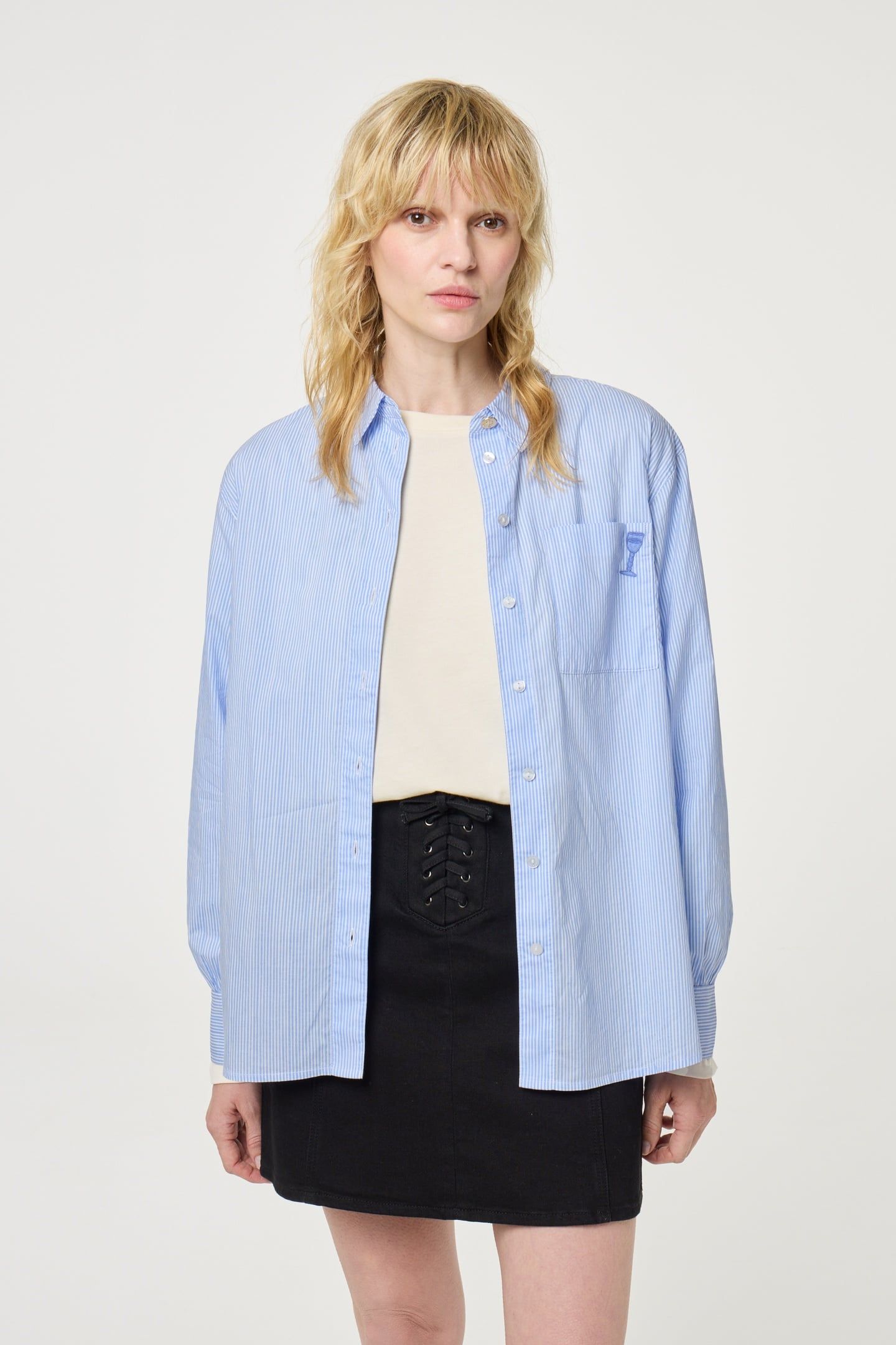 ALEX BLOUSE WARM WHITE/POOL BLUE 1