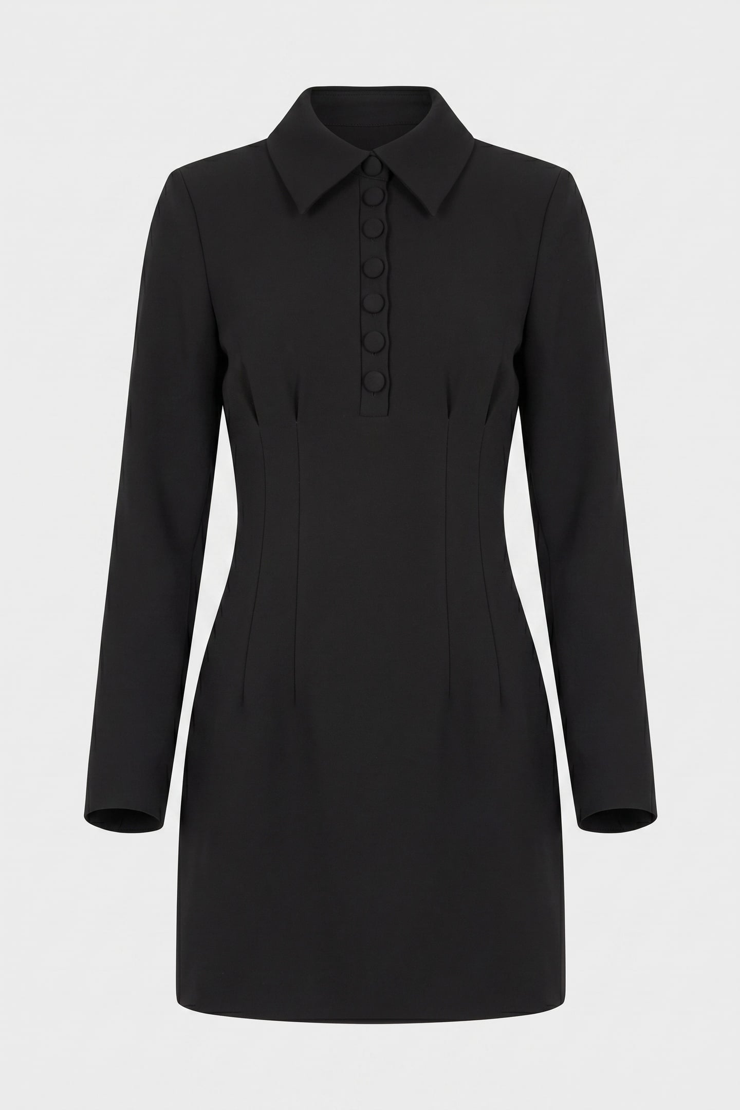 COLLARED LONG SLEEVE MINI DRESS BLACK 5