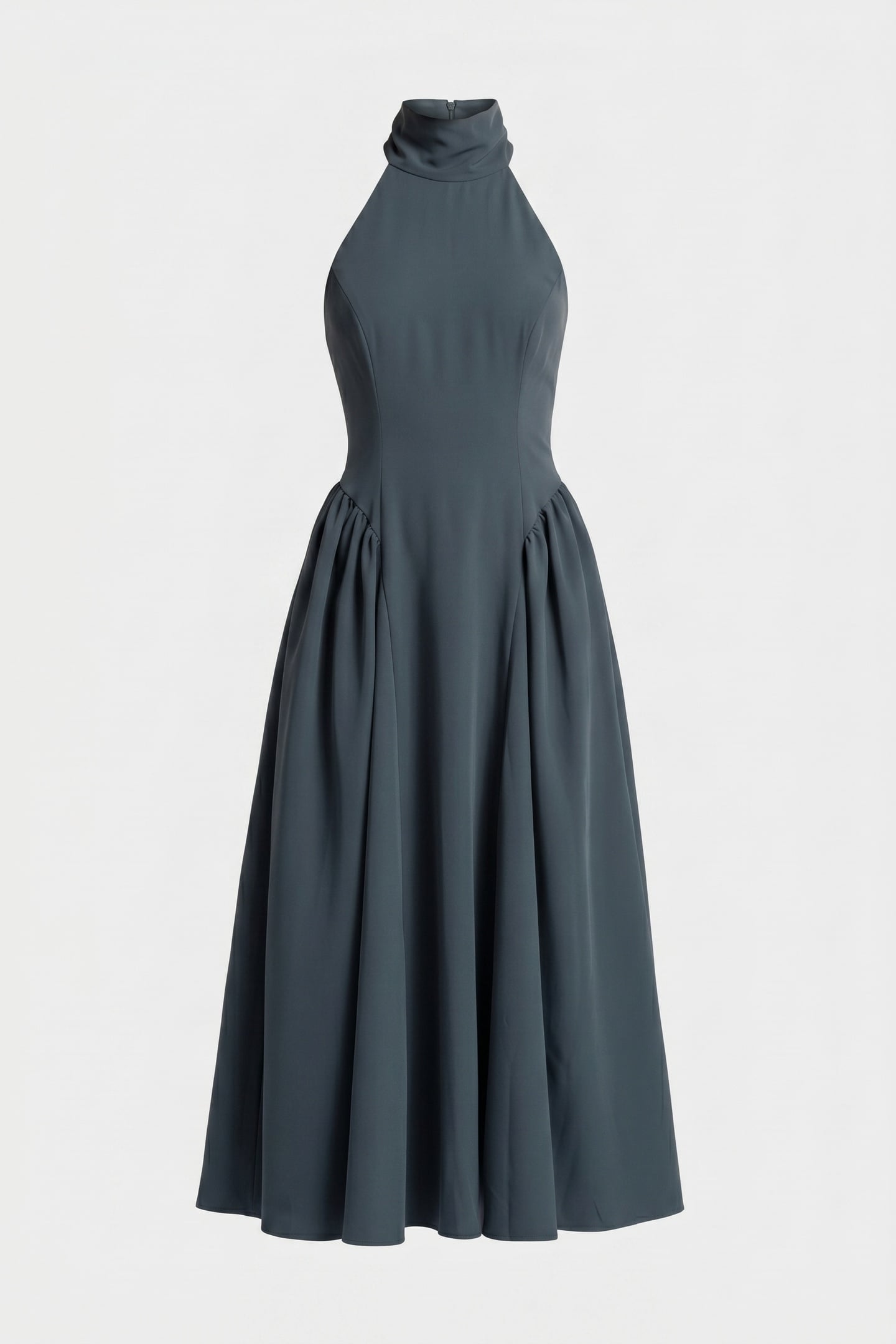 TIE NECK GATHERED MIDI DRESS TEAL 3