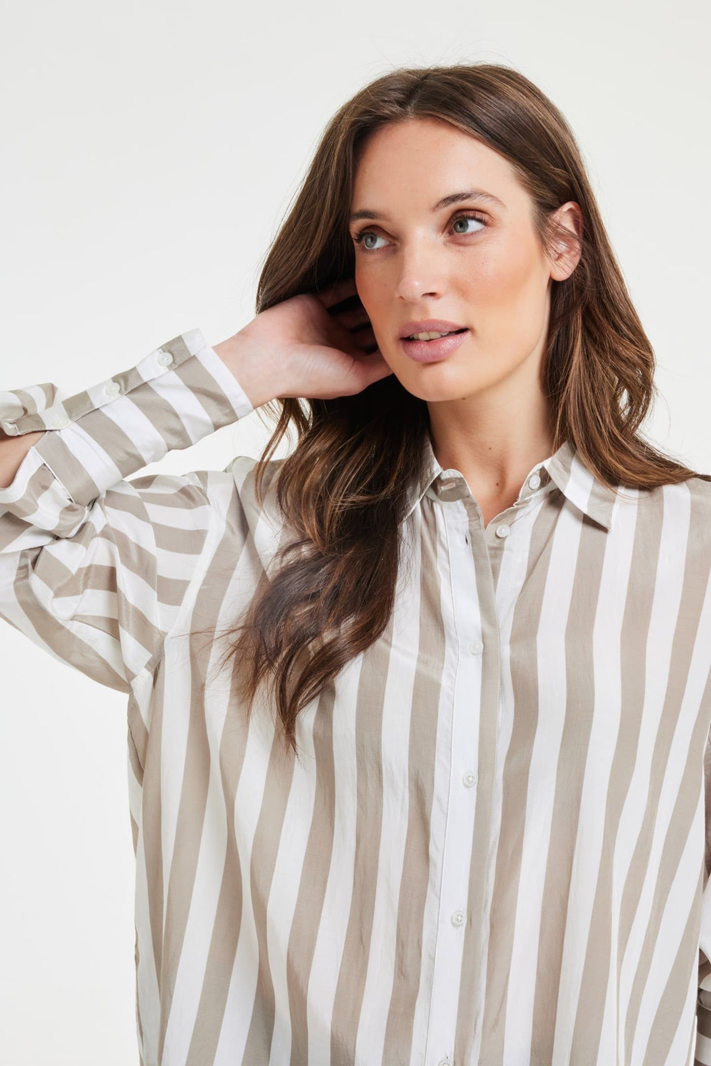 OVERSIZED SHIRT LISAN TAUPE OFFWHITE STRIPE 6