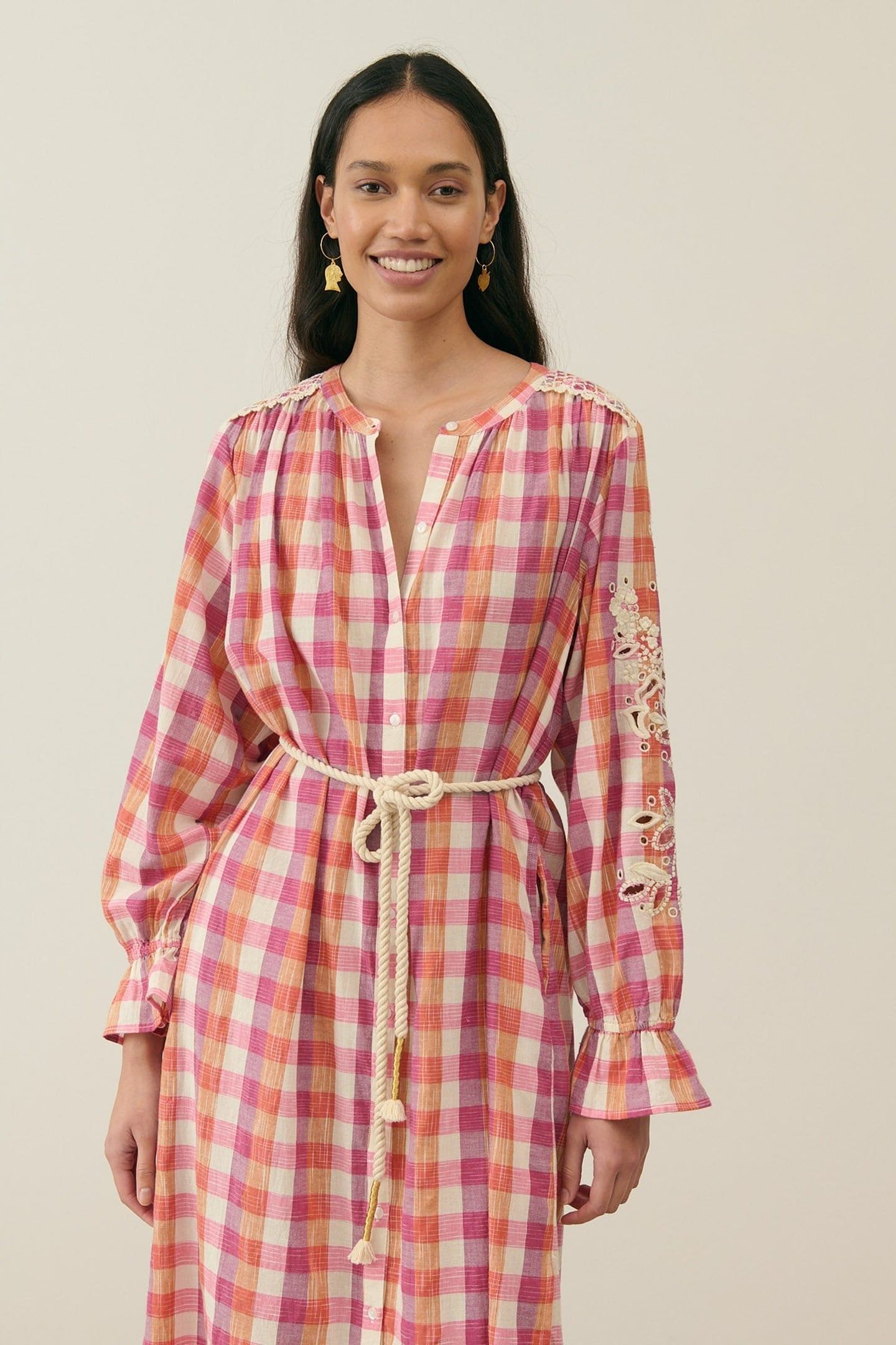 DRESS DEEPALI CREAM SUNSET CHECKS 3