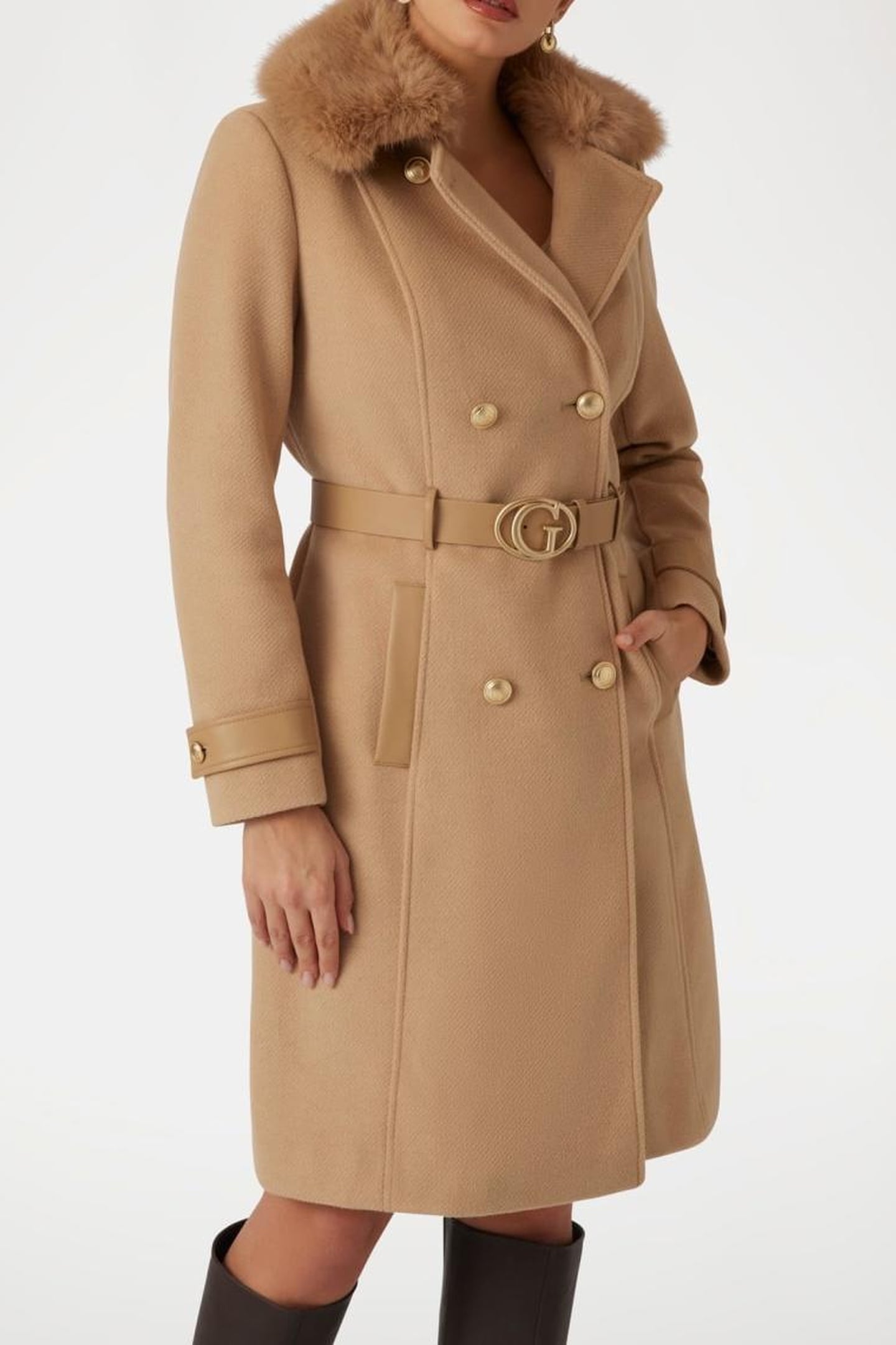 GUESS ECO AMELIA DOUBLE BREAST DESERT MUD 4