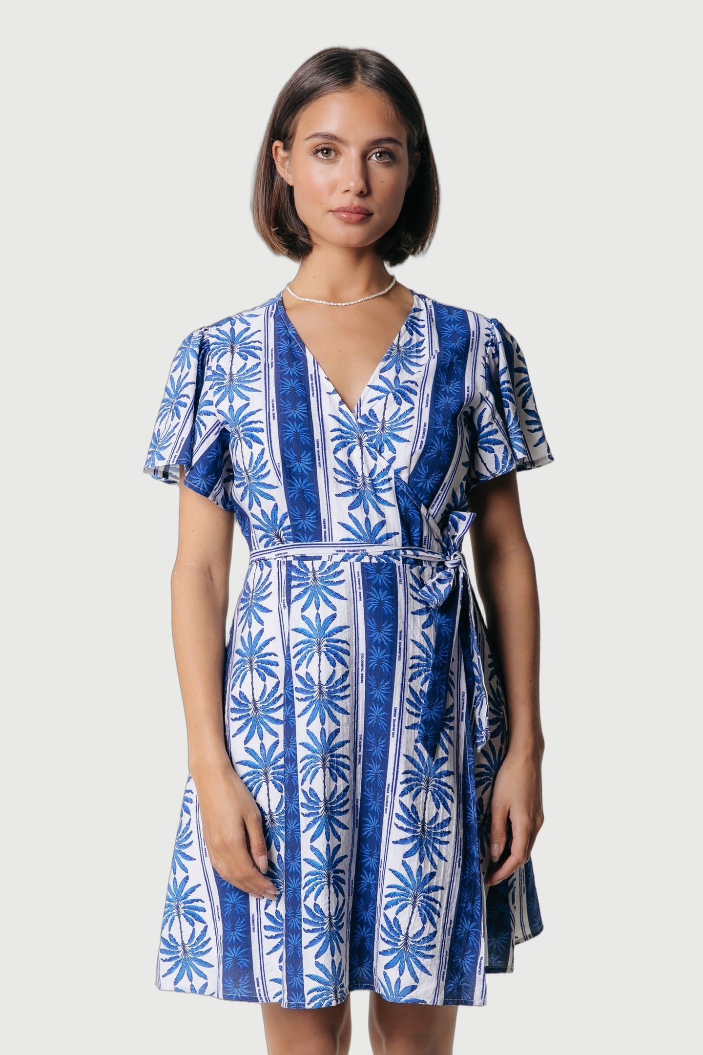 NOVA PALM REAL WRAP MINI DRESS SS BRIGHT BLUE 1