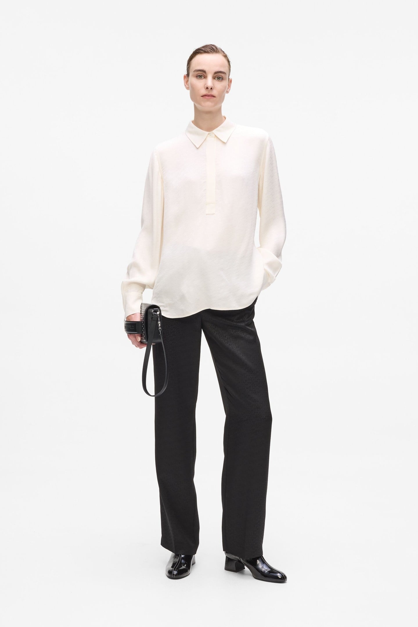 LOGO JACQUARD FLUID BLOUSE ELONGATED LOGO PRISTINE 3
