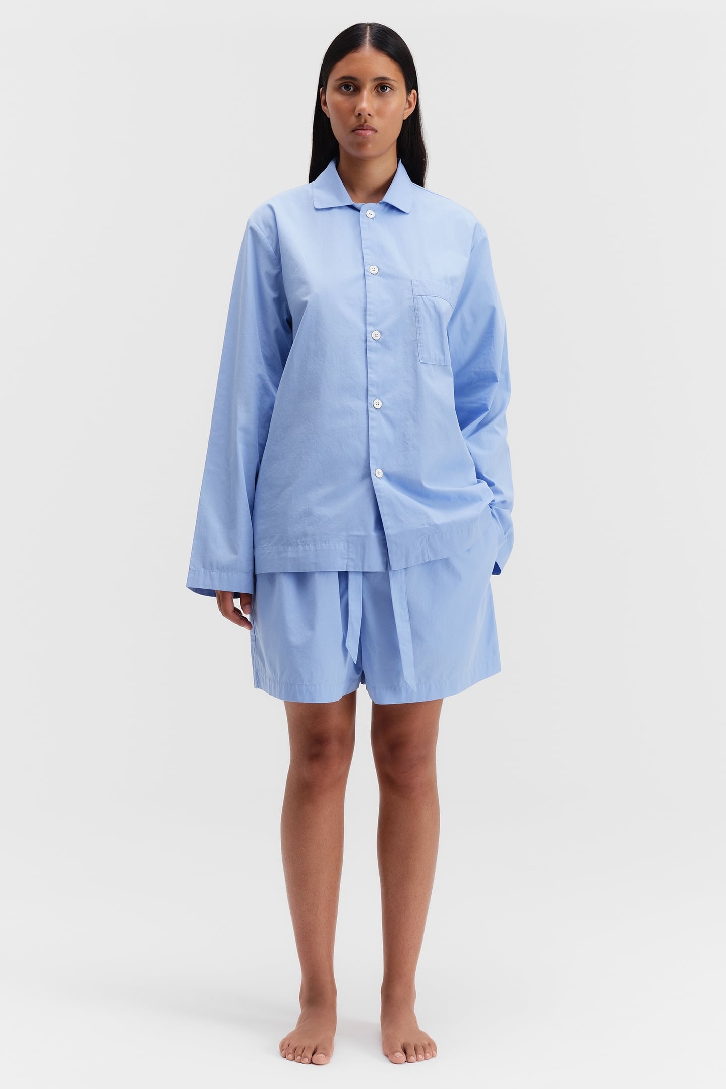 UNISEX POPLIN, PYJAMAS SHORTS CORNFLOWER BLUE 2