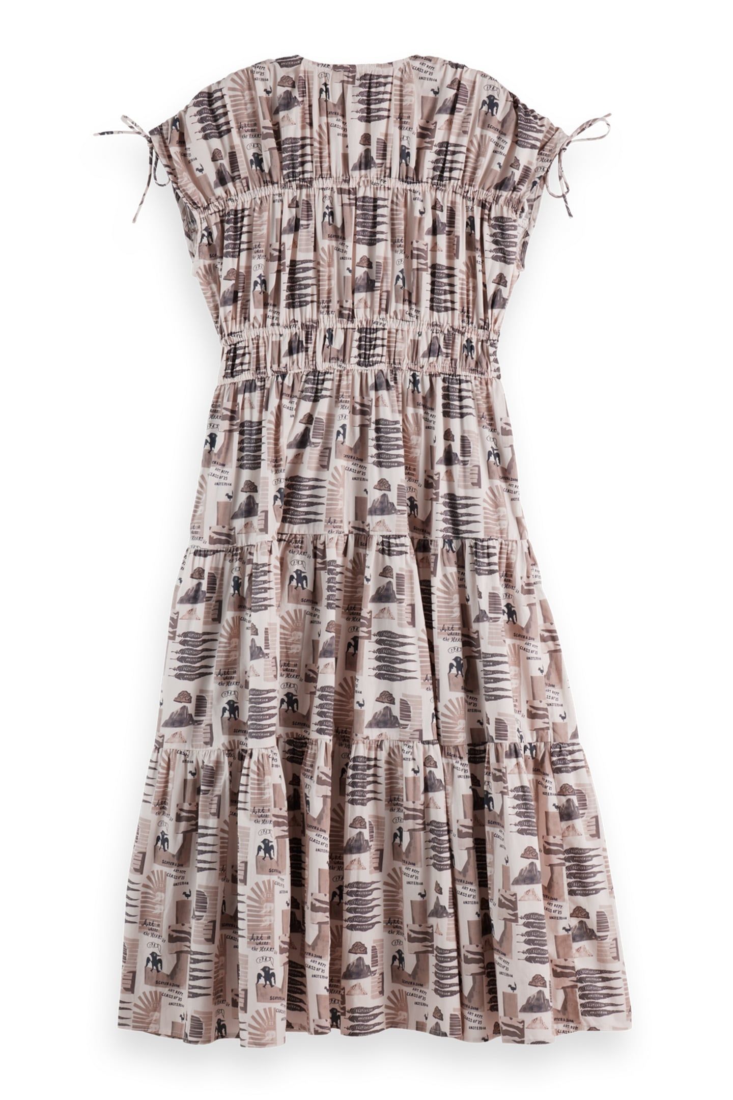 GATHERED MIDI DRESS WITH TIED DETAILS ART DEPT COLLAGE GREY 4