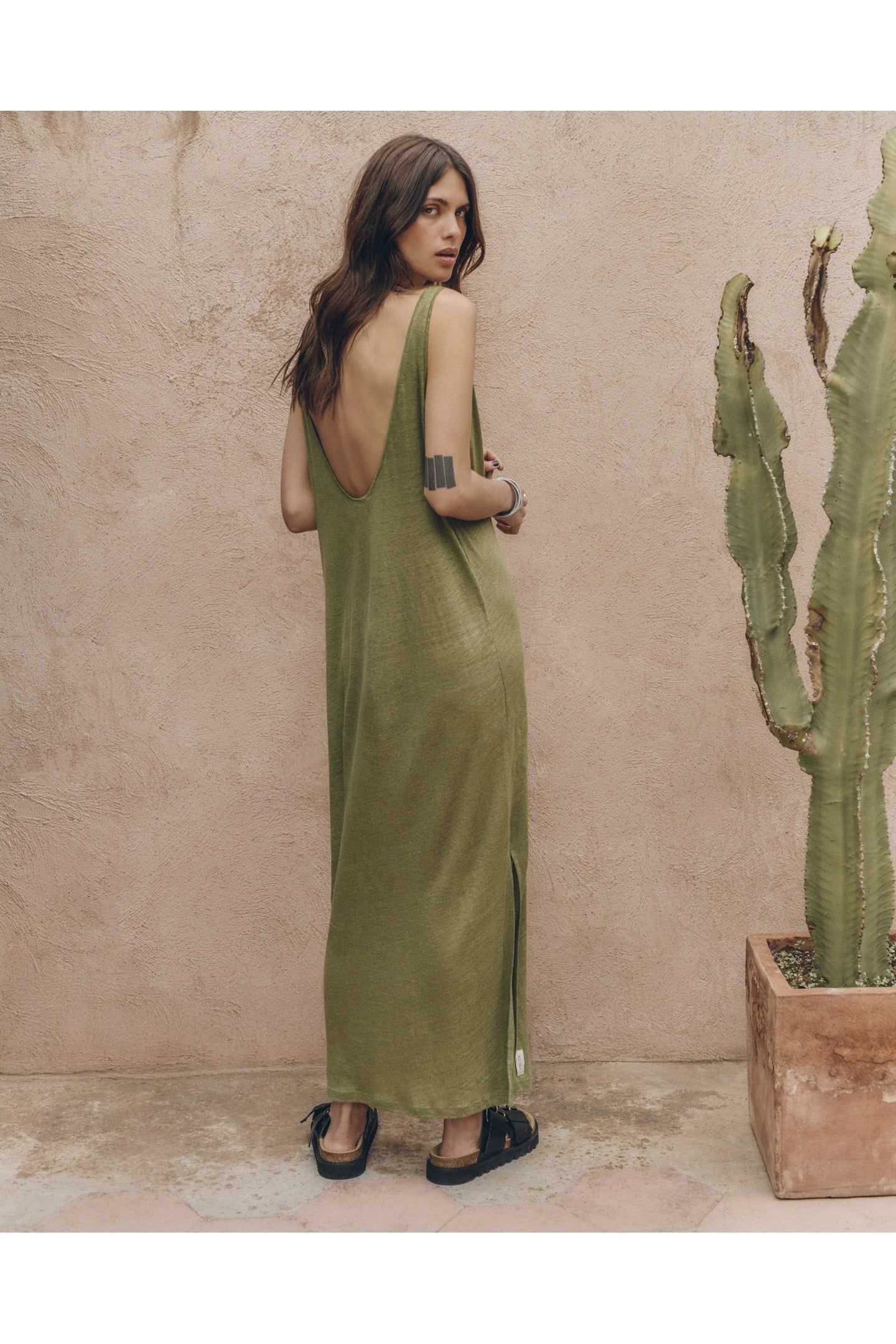 THE GREEN LOW BACK LINEN TANK DRESS 2