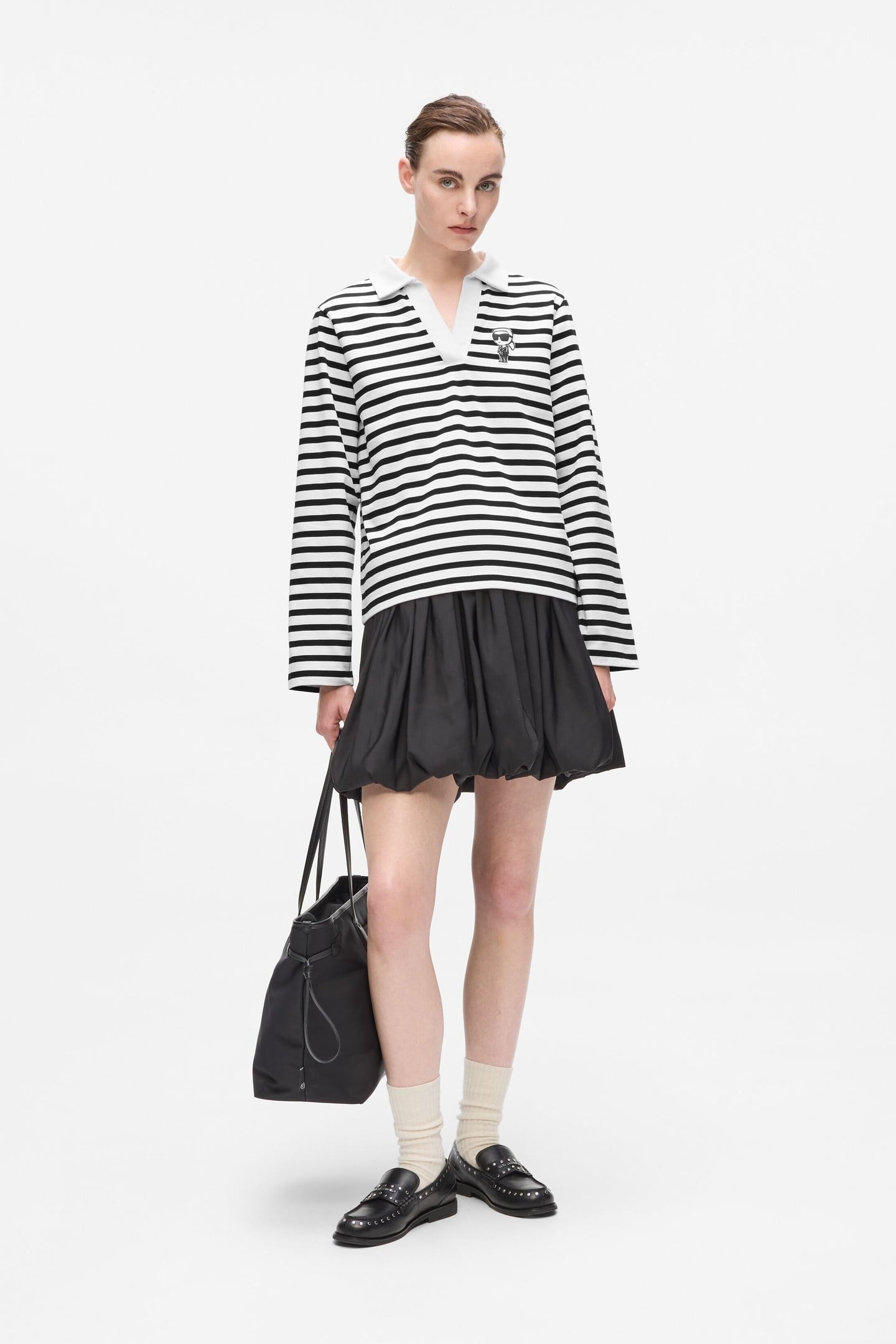 IKON SKETCH STRIPE LONGSLEEVE POLO BLACK-CANNOLI CREAM 2