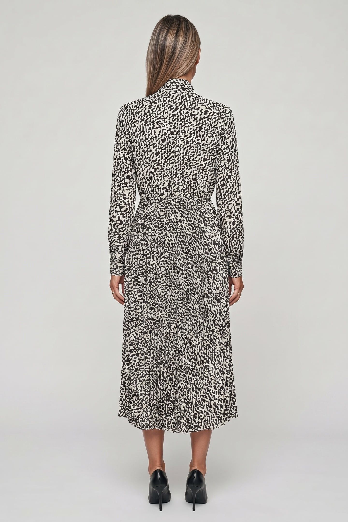 PLEATED SHIRT DRESS BLK-PRISTINE MINI GEO 2