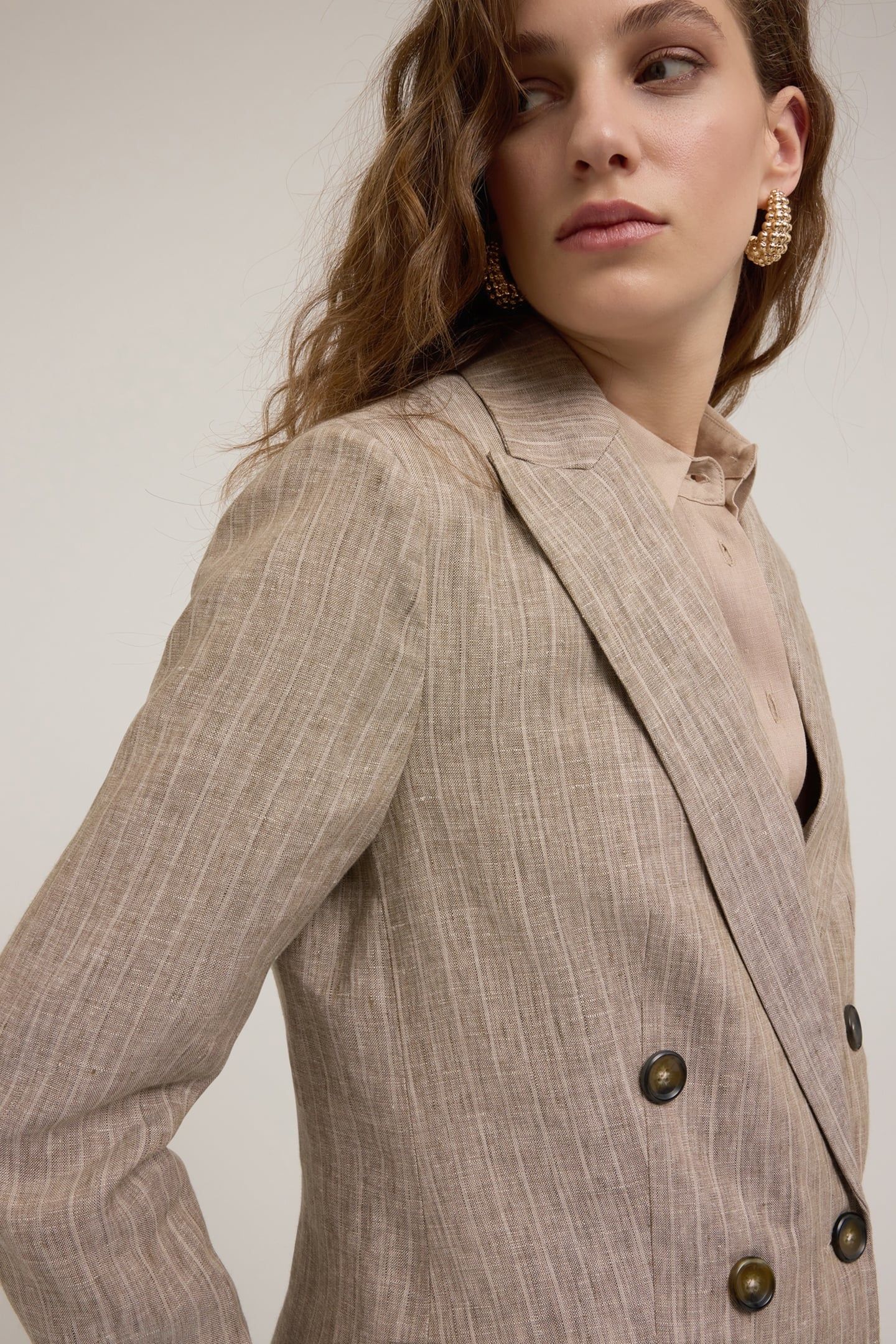 LINEN PINSTRIPED DOUBLE-BREASTED BLAZER BEIGE 5