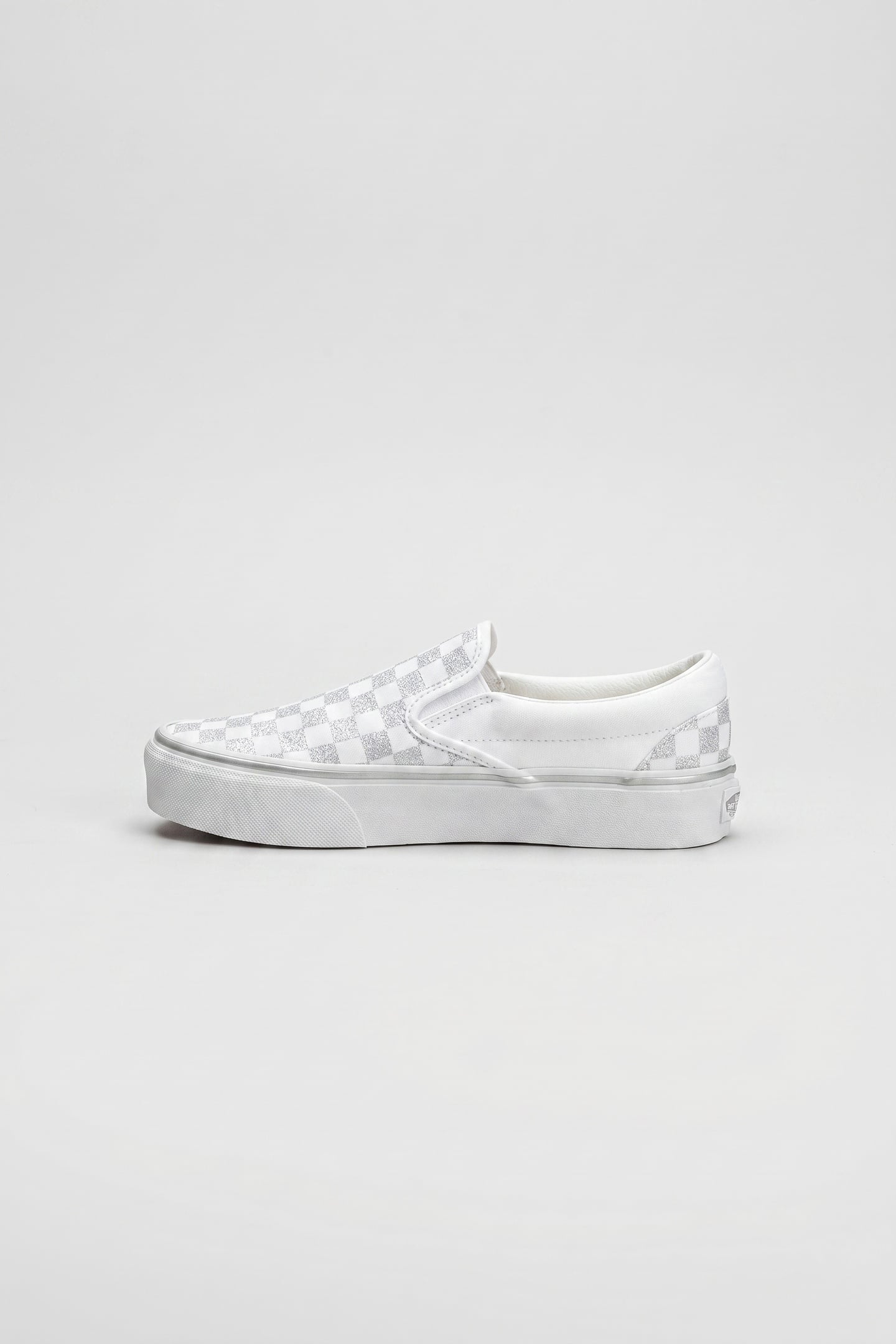 UNISEX CLASSIC SLIP-ON PLATFORM METALLIC CHECKRBRD SILVER 2