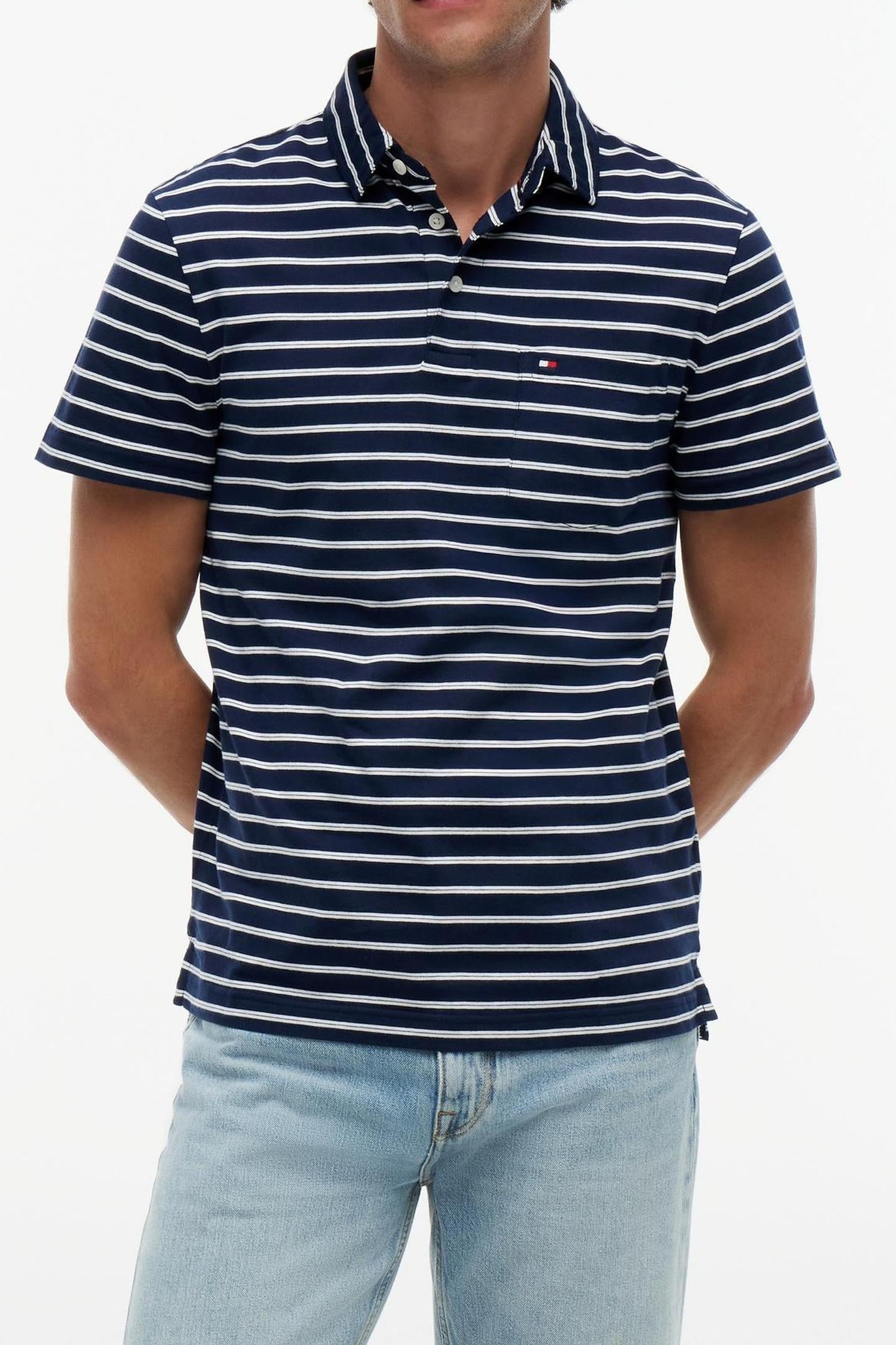 SINGLE JERSEY STRIPE POLO CARBON NAVY/IVORY PETAL 2