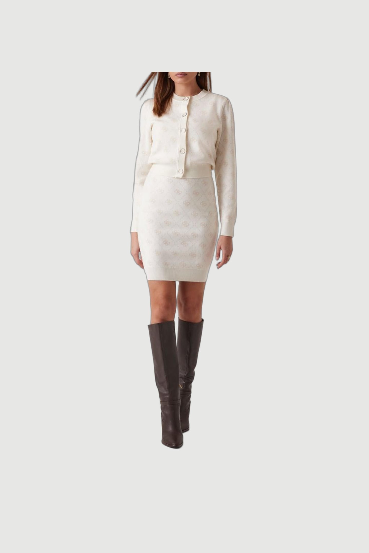 GUESS ECO SARAH 4G LS CN CARDI CREAM WHITE PEARL OY 3