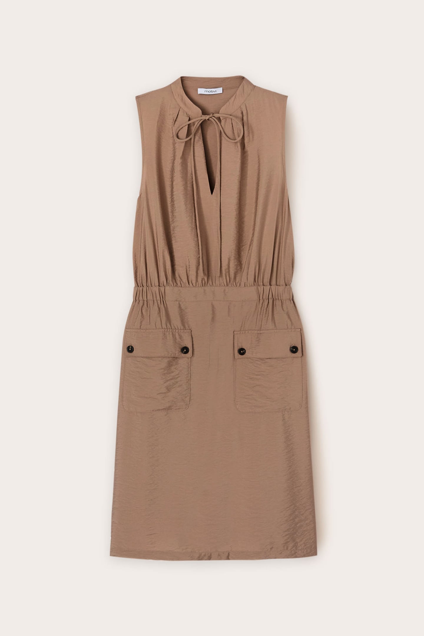 MINI DRESS WITH SATIN POCKETS BROWN 4