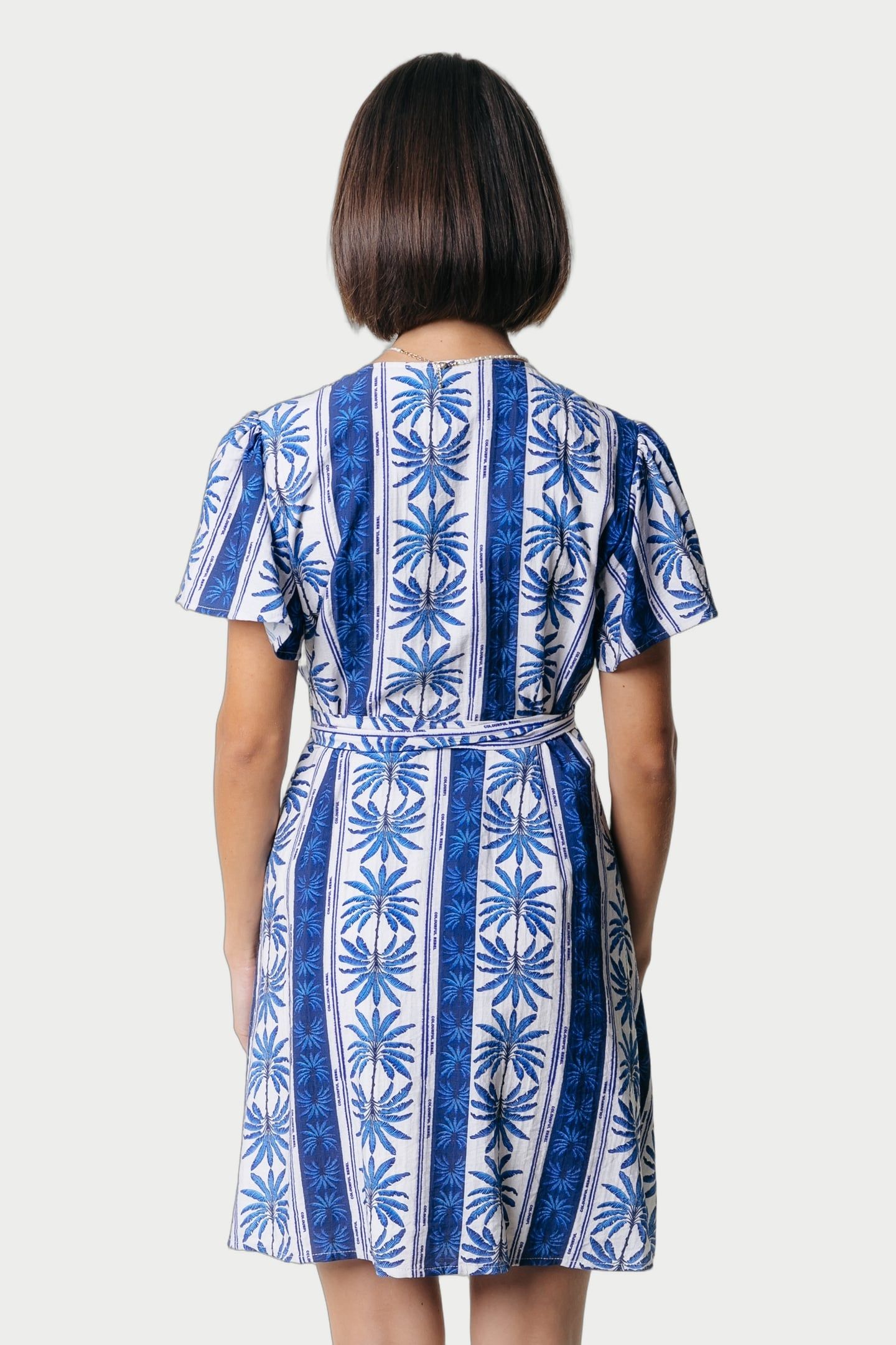 NOVA PALM REAL WRAP MINI DRESS SS BRIGHT BLUE 2