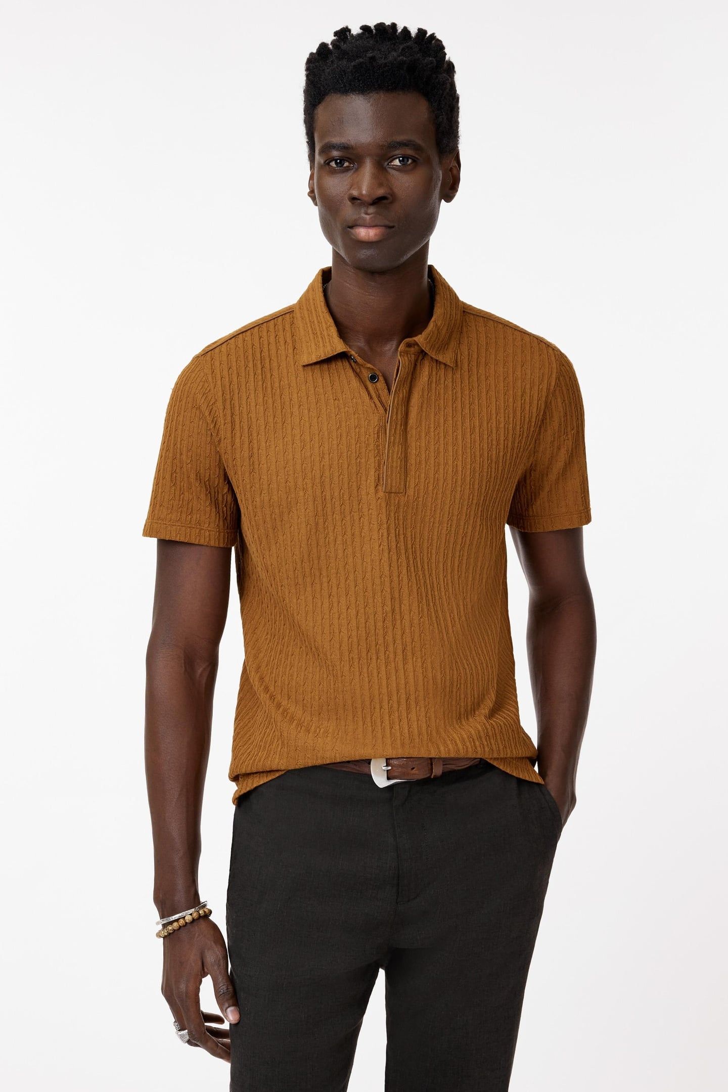 GRANA REGULAR FIT SS POLO IN JACQUARD ST SIENNA BROWN 2