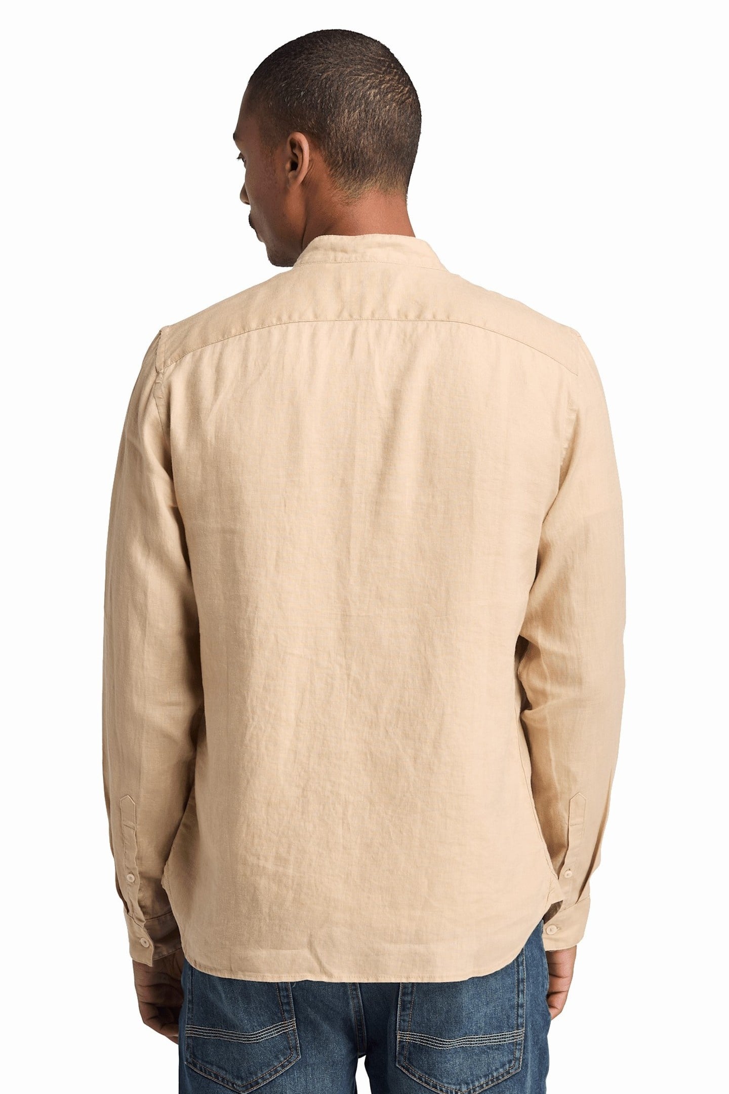 LINEN KOREAN COLLAR SHIRT MEDIUM BEIGE 2