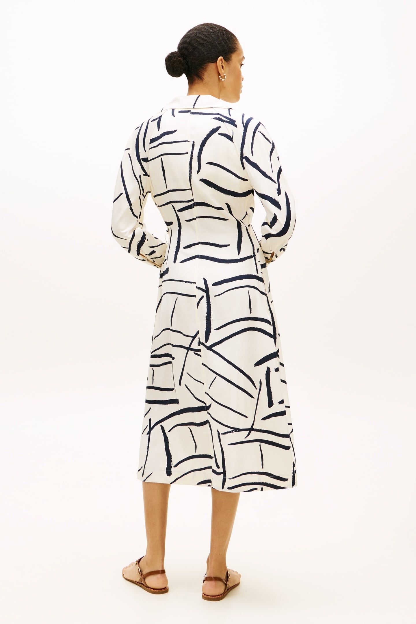 VIS TWILL MIDI V-NECK FLAG FEATHERS CALICO 2