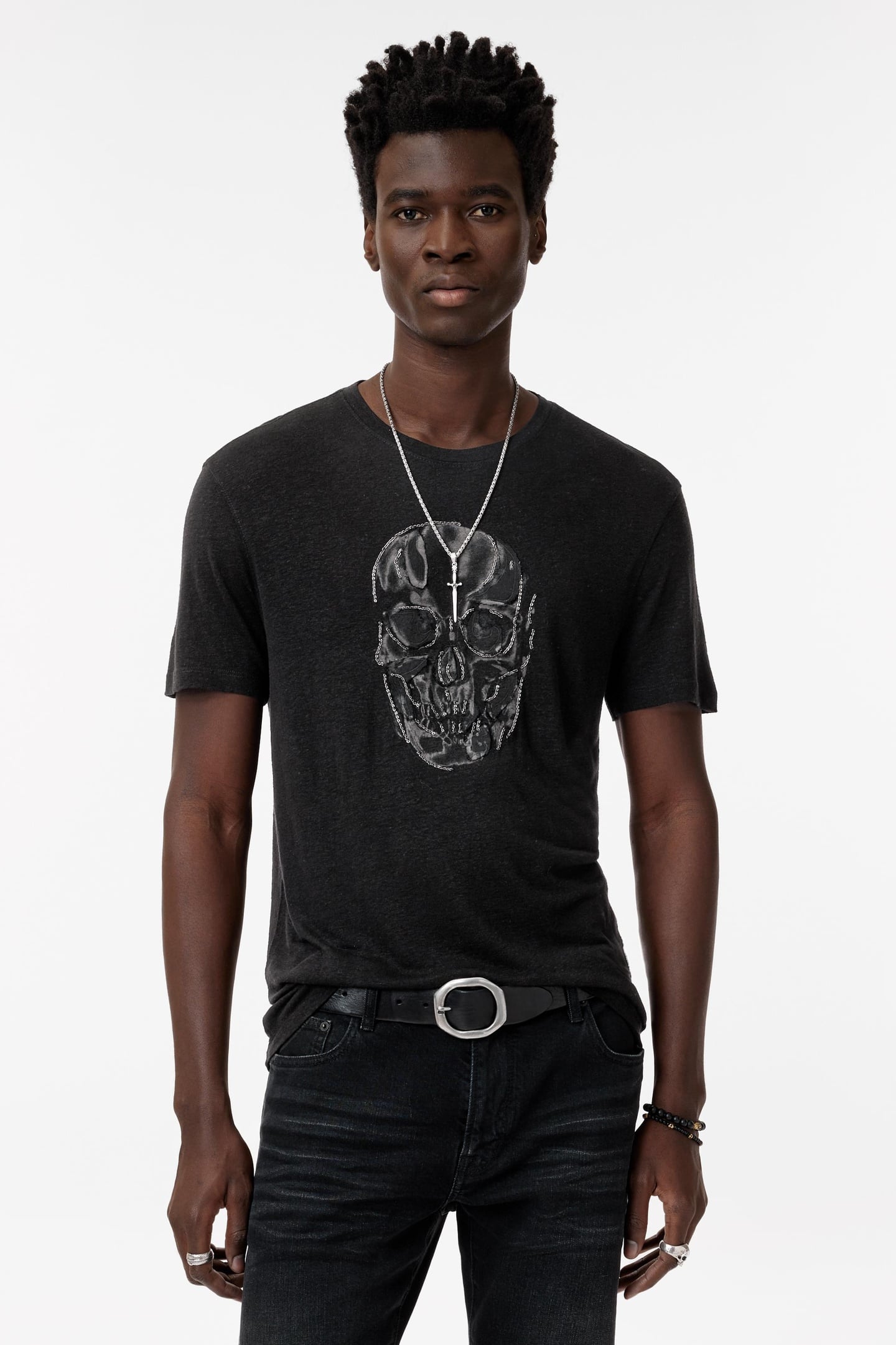 SS CREW TEE - CHAIN SKULL BLACK 1