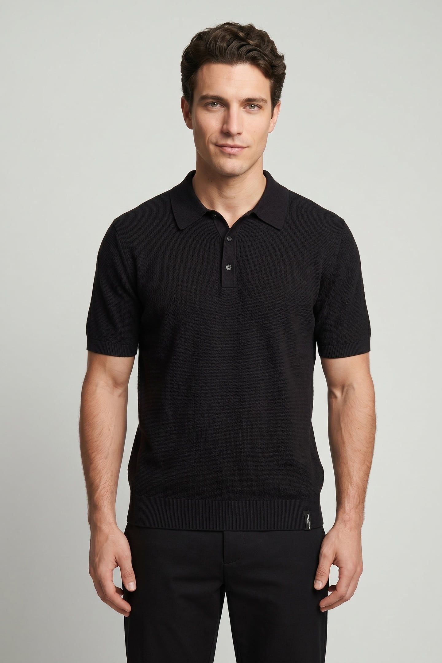 STRUCTURED KNITTED SOLID POLO BLACK 1