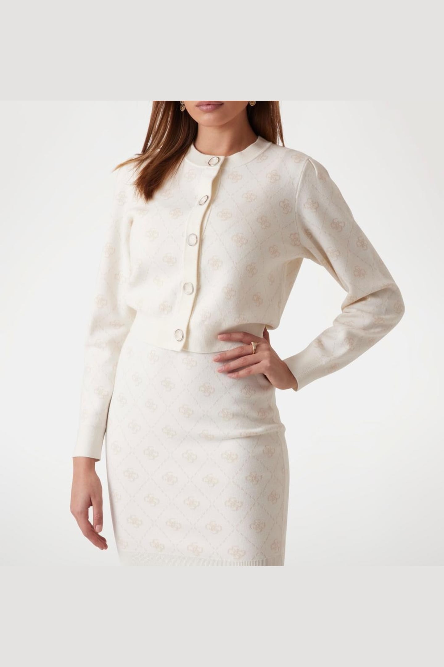 GUESS ECO SARAH 4G LS CN CARDI CREAM WHITE PEARL OY 2