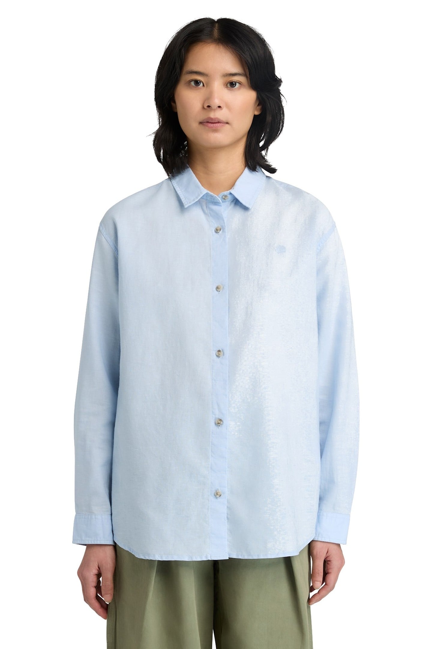 LINEN BLEND LONG-SLEEVE SHIRT MEDIUM BLUE 1
