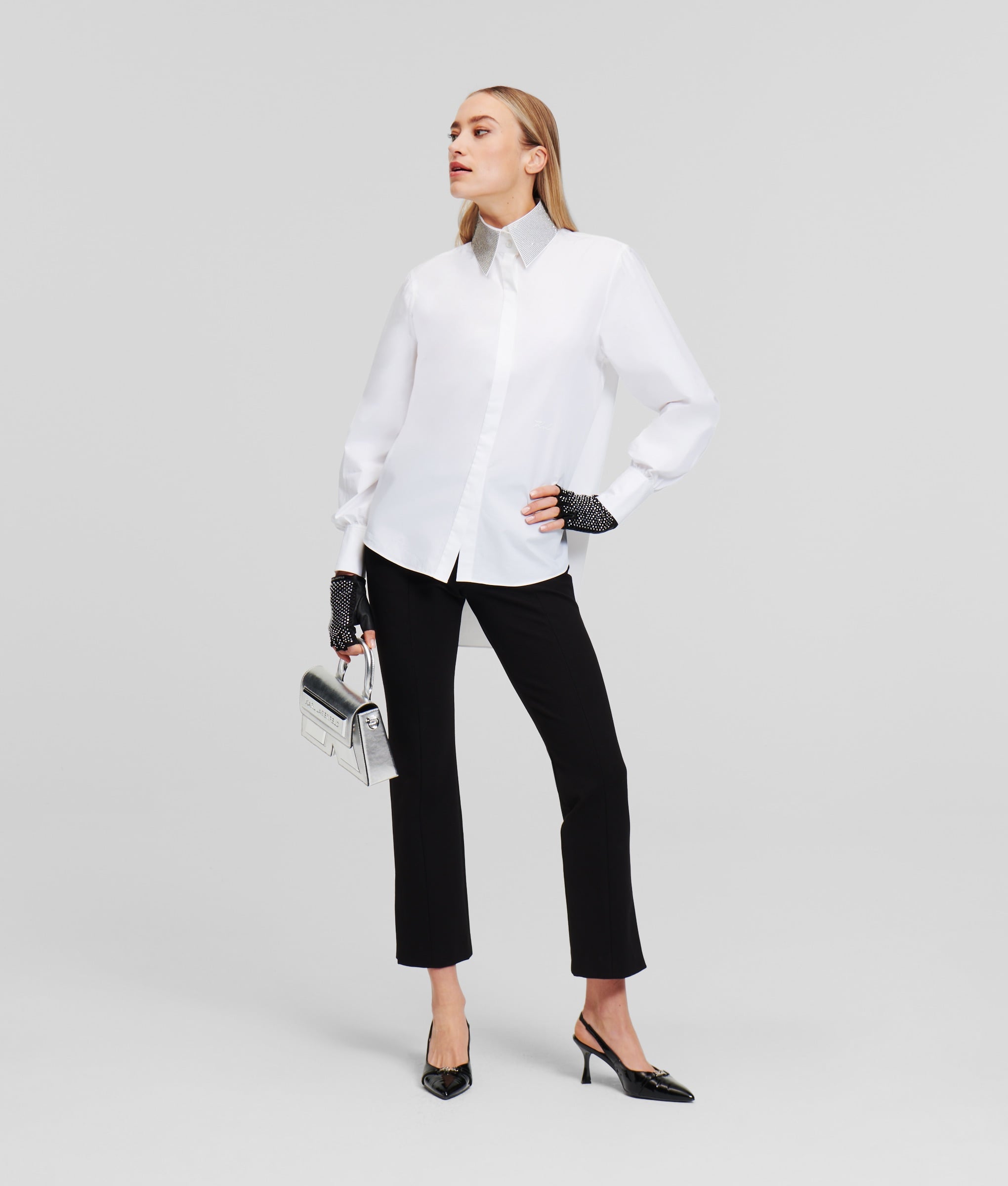 RHINESTONE COLLAR SHIRT WHITE 2