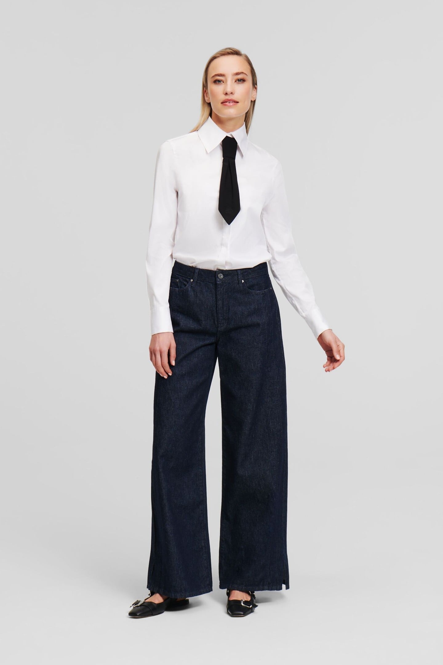 MID RISE WIDE LEG DENIM PANTS DARK BLUE 8