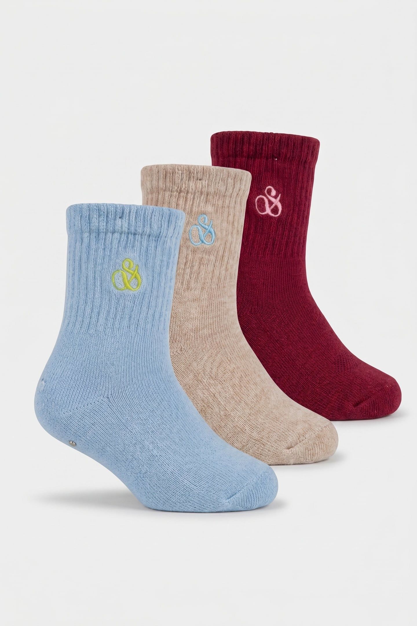 GIRL 3PK GIRLS 1/2 TERRY CREW LT BLUE/PASTEL 3