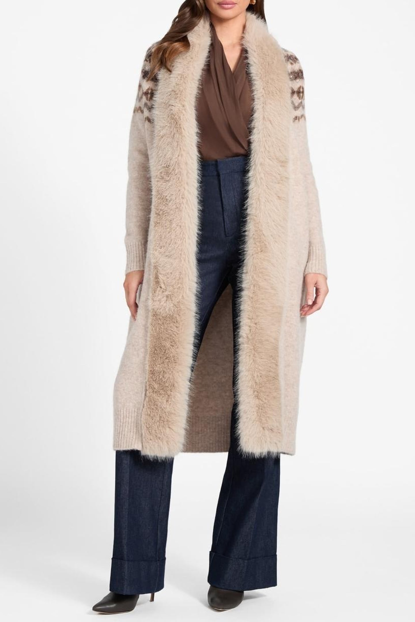 AKILAH LONG CARDI WI VELVET TAUPE HEATHER 2