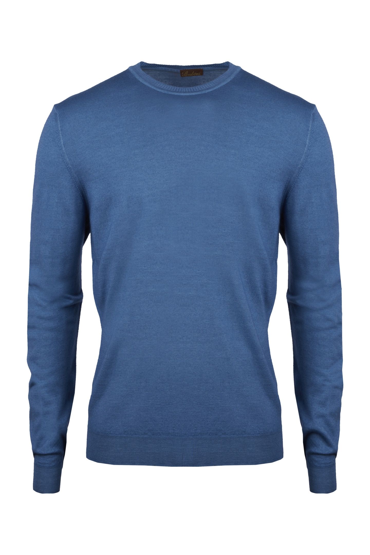 SWEATER KNITTED CREW NECK GARMENT DYED MERINO WOOL BLUE 1