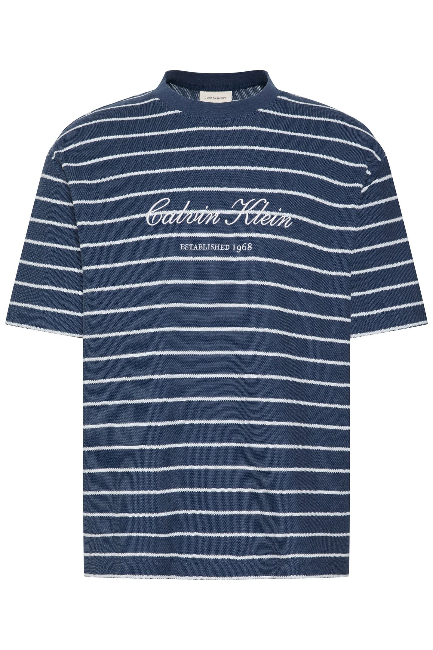 SS STRIPE CASUAL PIQUE TEE DARK DENIM 5