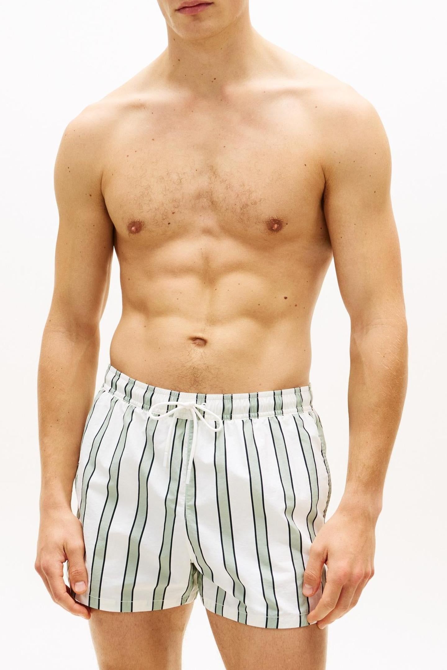 SHORT DRAWSTRING SWIM TRUNK STRIPE MINTY GREY 2