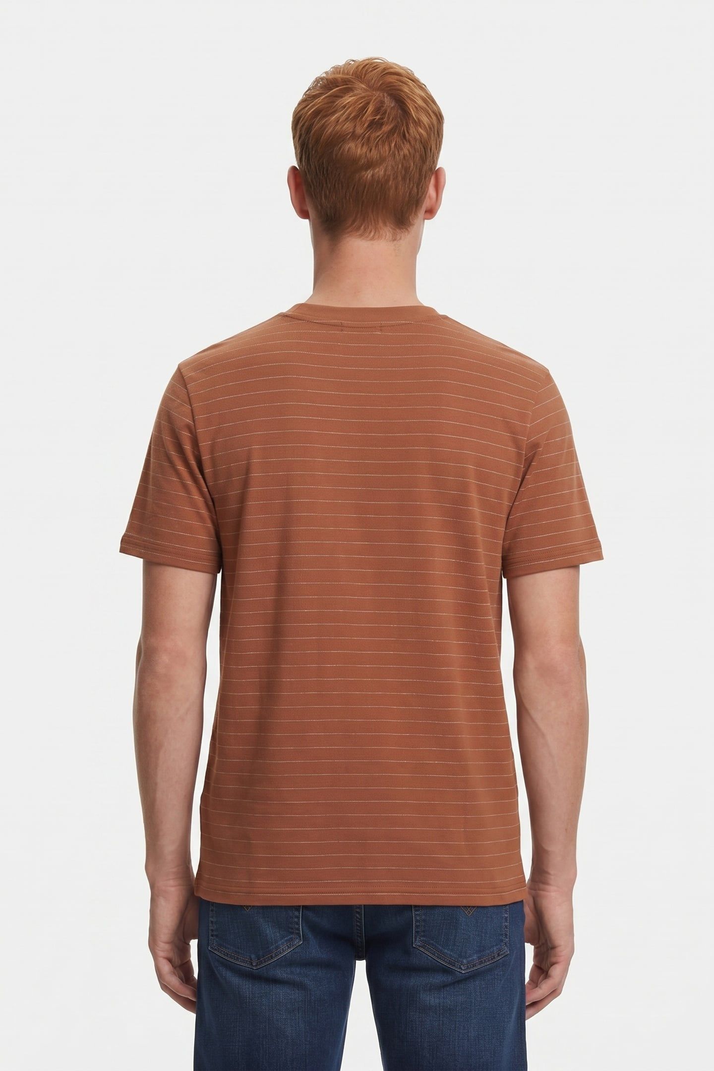 T-SHIRT CREWNECK YARN DYED PIN STRIPE CARAMEL 2