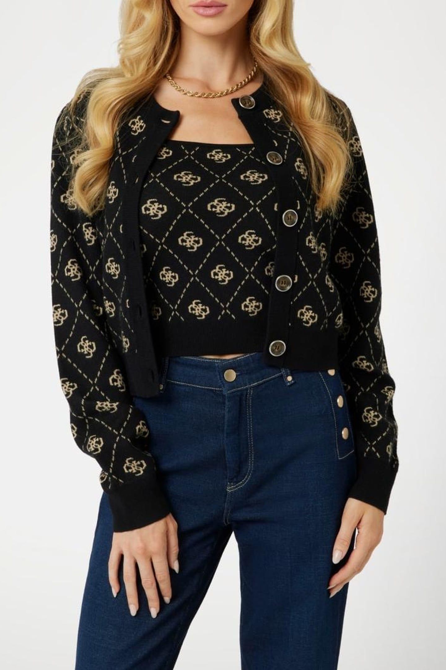 GUESS ECO SARAH 4G LS CN CARDI BLACK TRAVERTINE SAN 1