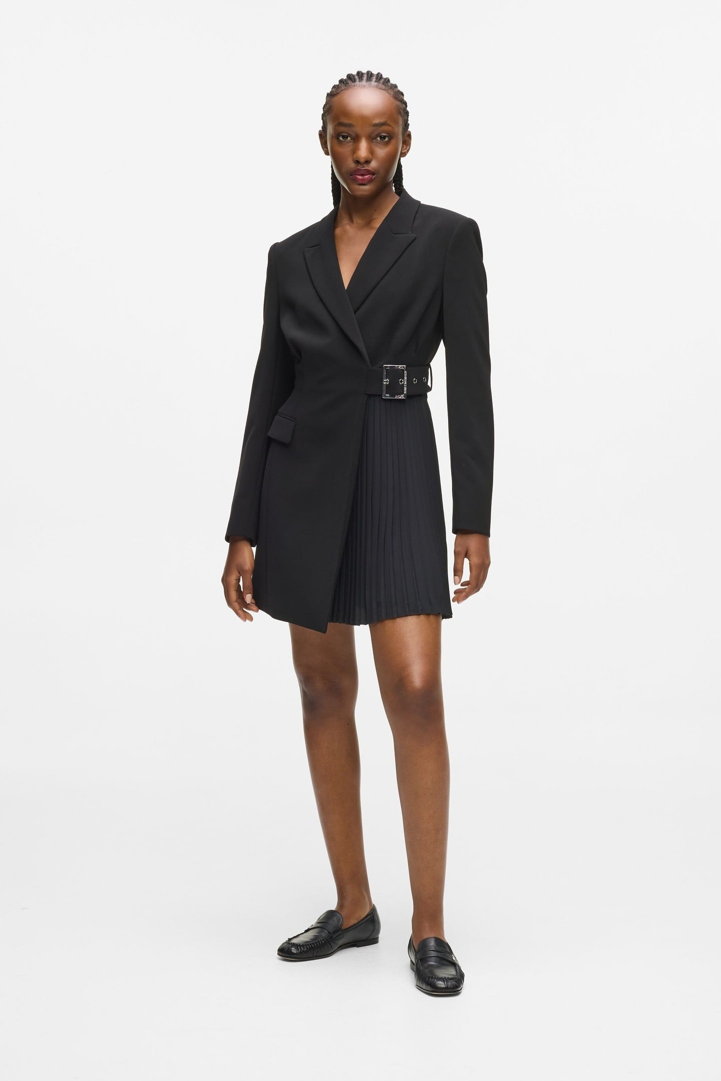TAILORED PLEATED BLAZER DRESS BLACK 1