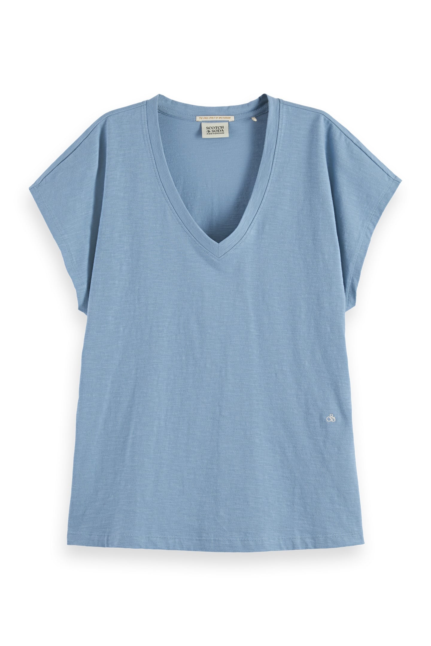 SLUB V-NECK T-SHIRT FADED DENIM 4