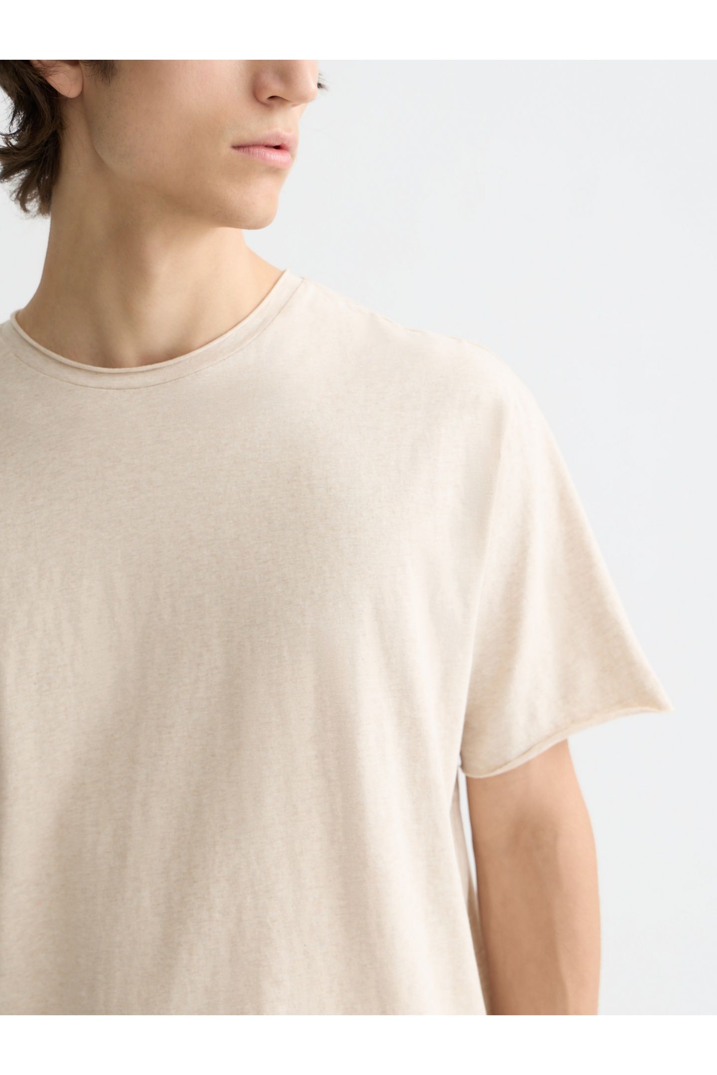 RAW-EDGED RELAXED-FIT GARMENT-DYED T-SHIRT OATMEAL MELANGE 6