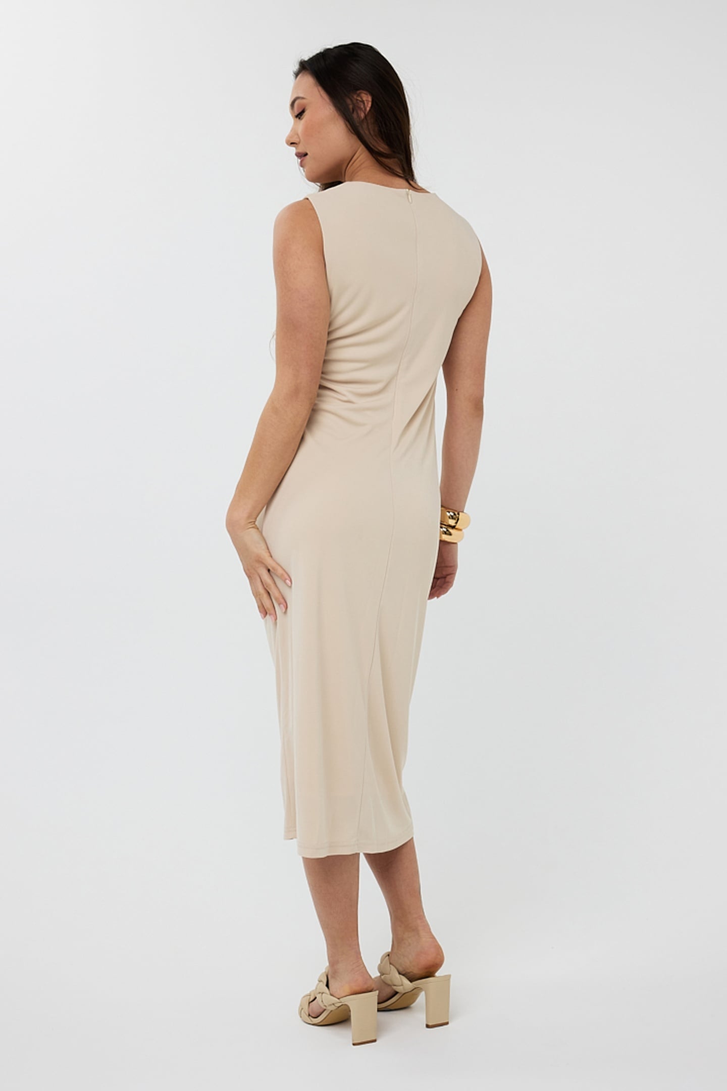 DRESS LONG SLV/LSS GATHERING SAND 3