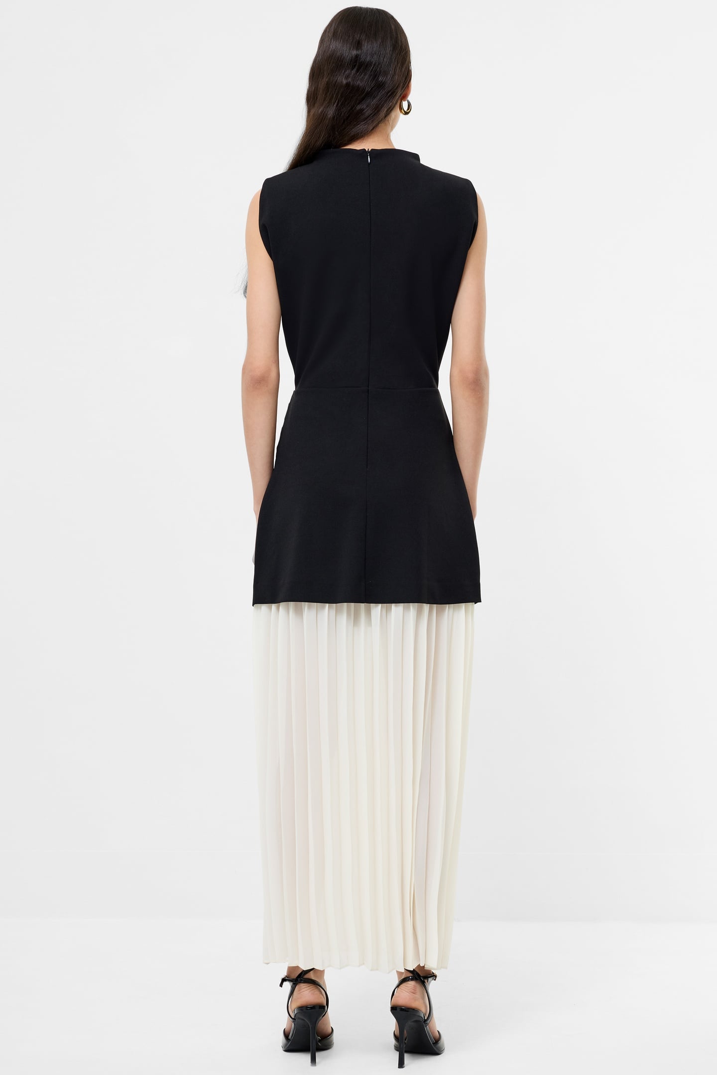 ZION PLEATED SKIRT DRESS BLACK/PORCELAIN CREA 2