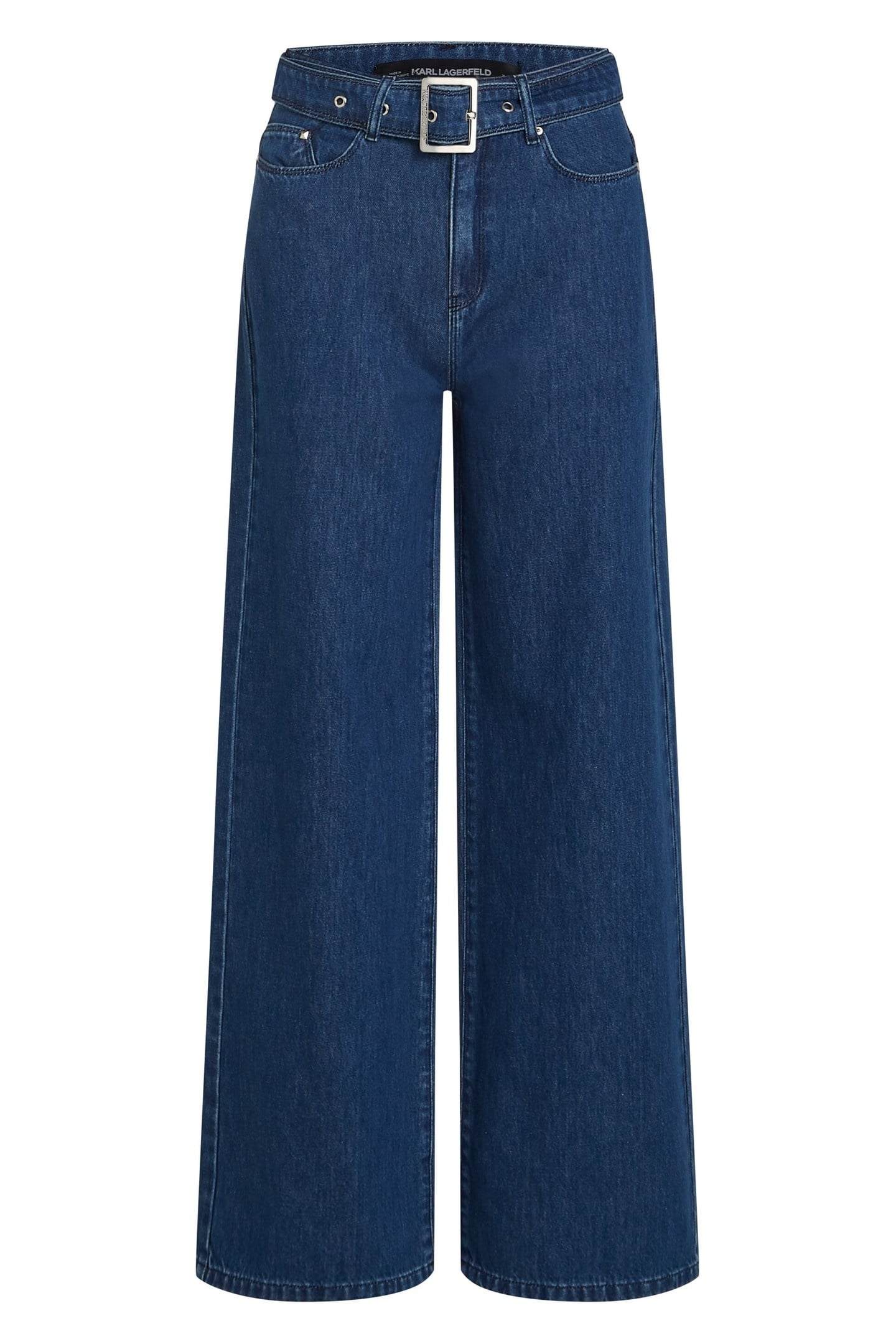 BELTED WIDE LEG DENIM PANTS DARK BLUE 4