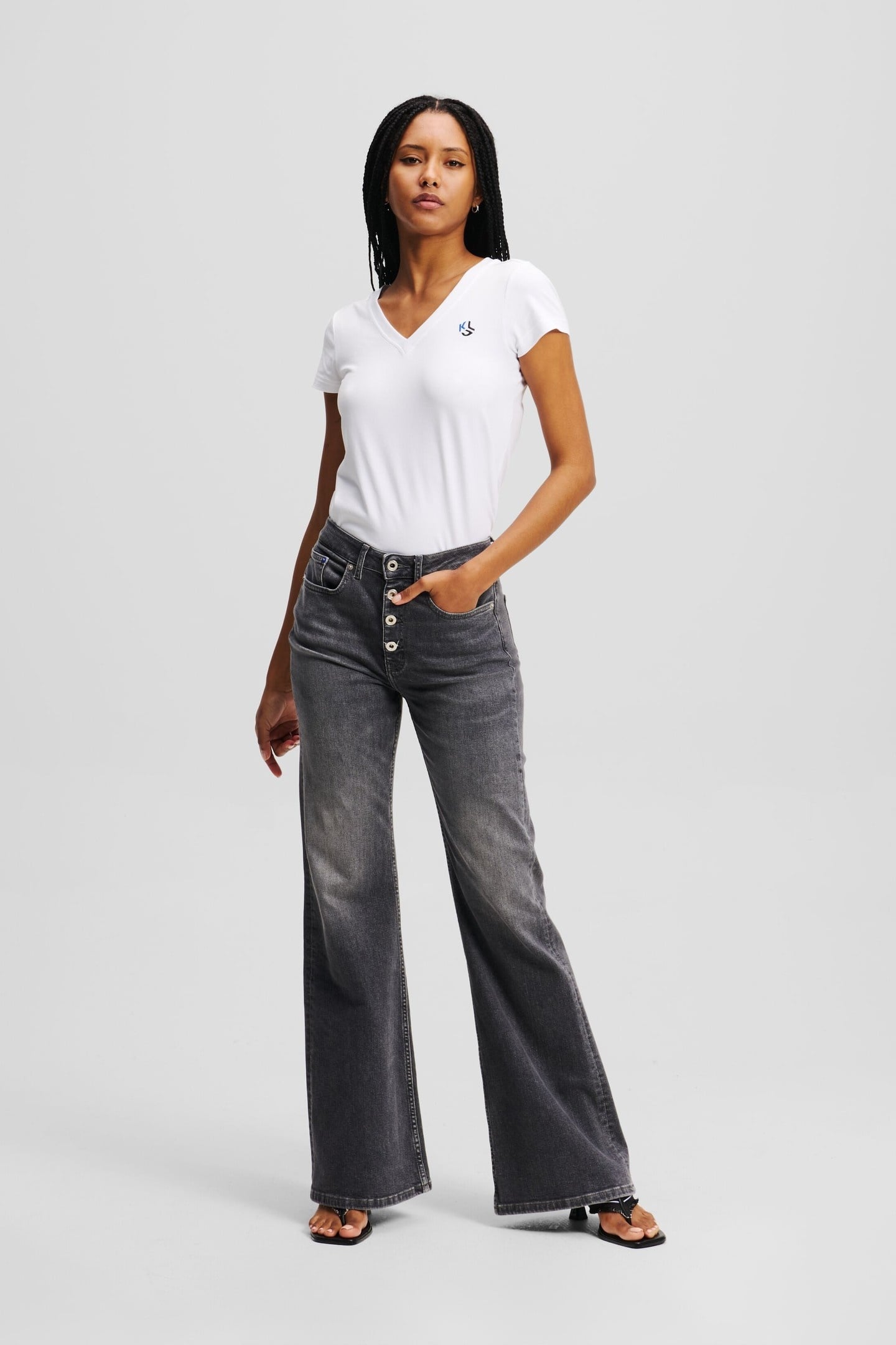 FLARED SHANK DENIM VISUAL WASHED BLACK 7