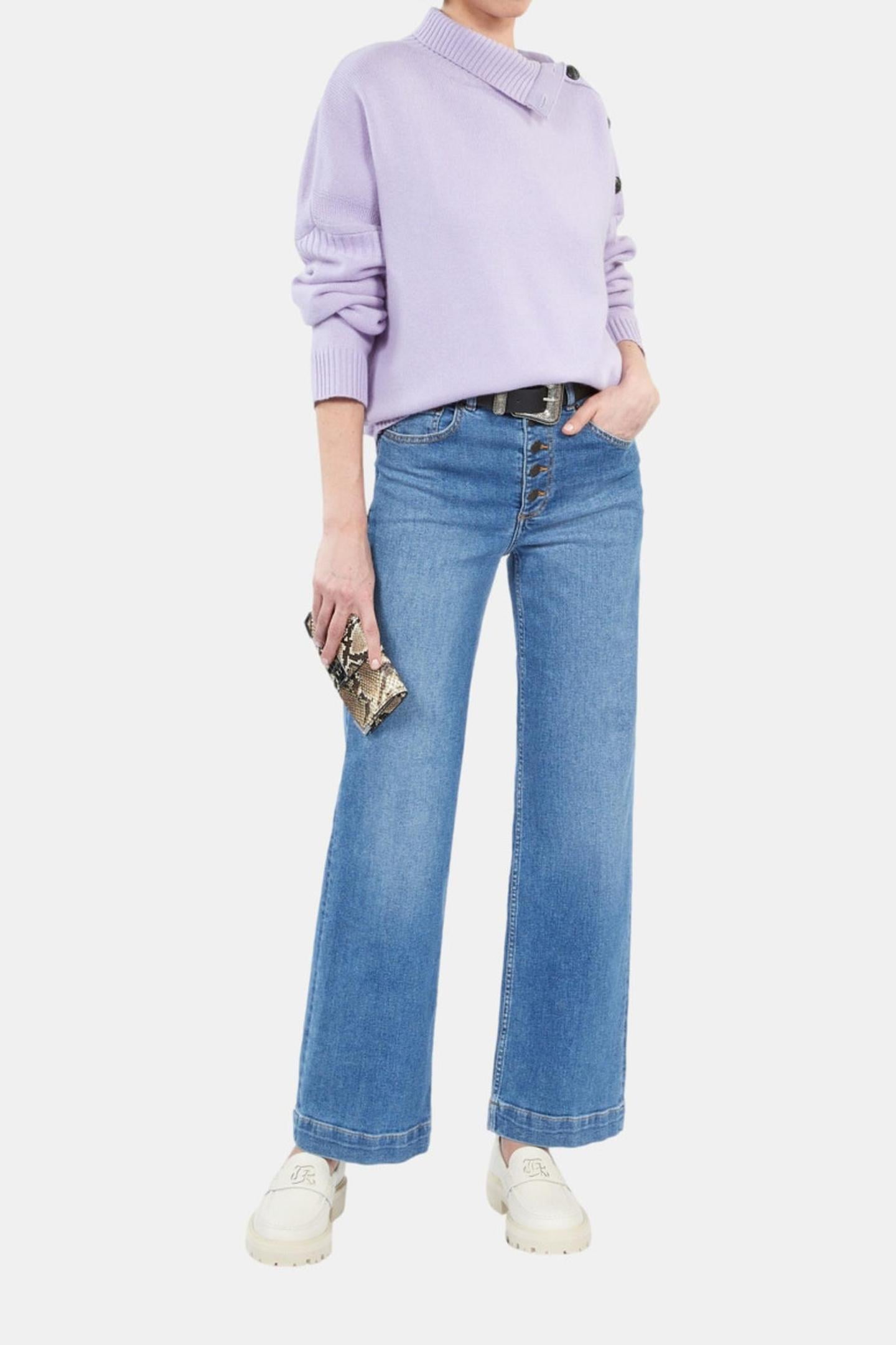 PULLOVER WITH FILM NECK AND BUTTON-FACE PATTERN LIGHT PURPLE 2