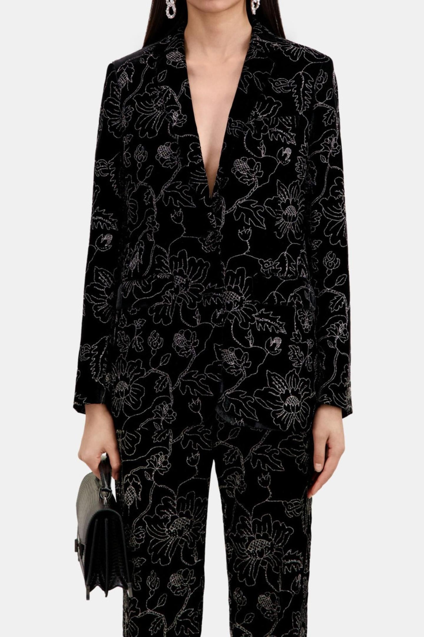 CLASSIC COLLAR SUIT JACKET IN VELVET WITH GLITTERS BLACK 2