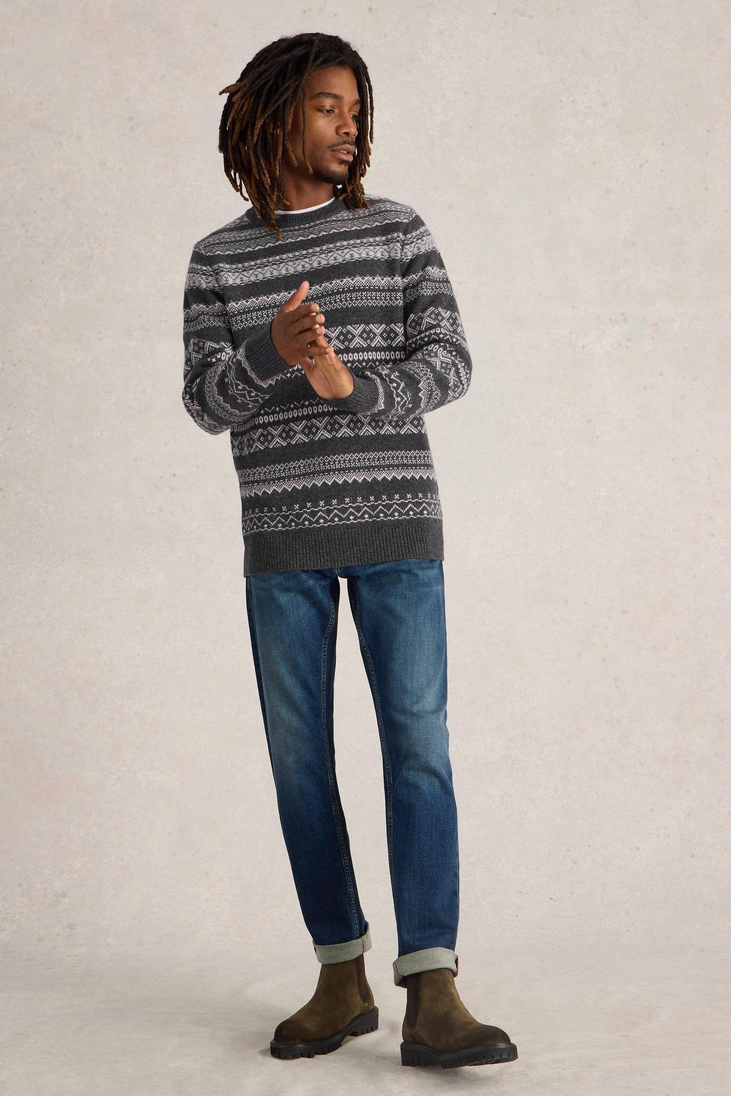 MONOCHROME FAIRISLE JUMPER GREY MULTI 1