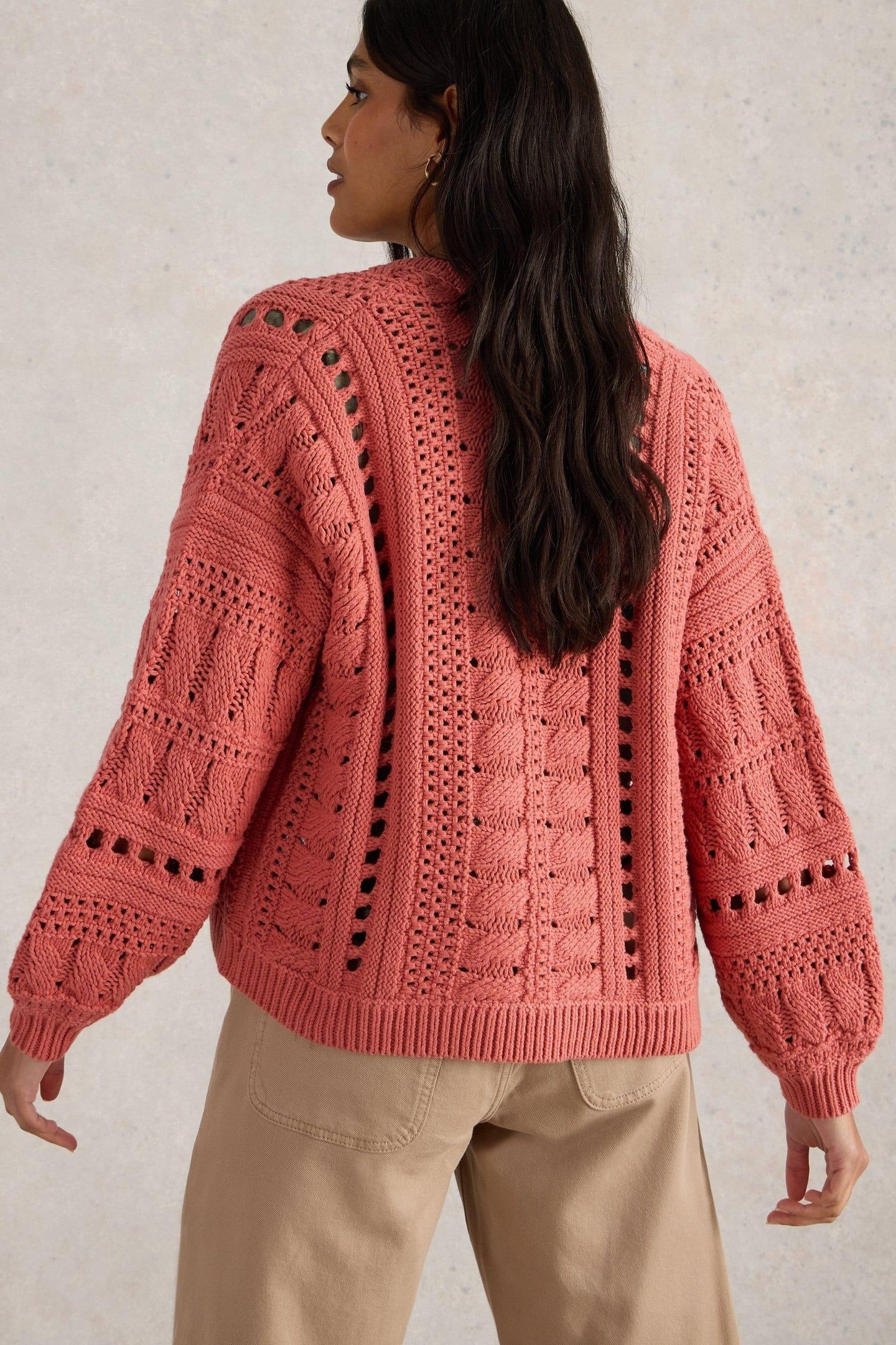 CASEY CROCHET CARDI MID CORAL 2